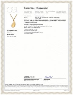 Tiffany and Co Eighteen Karat Gold Elsa Peretti Teardrop Pendant Necklace