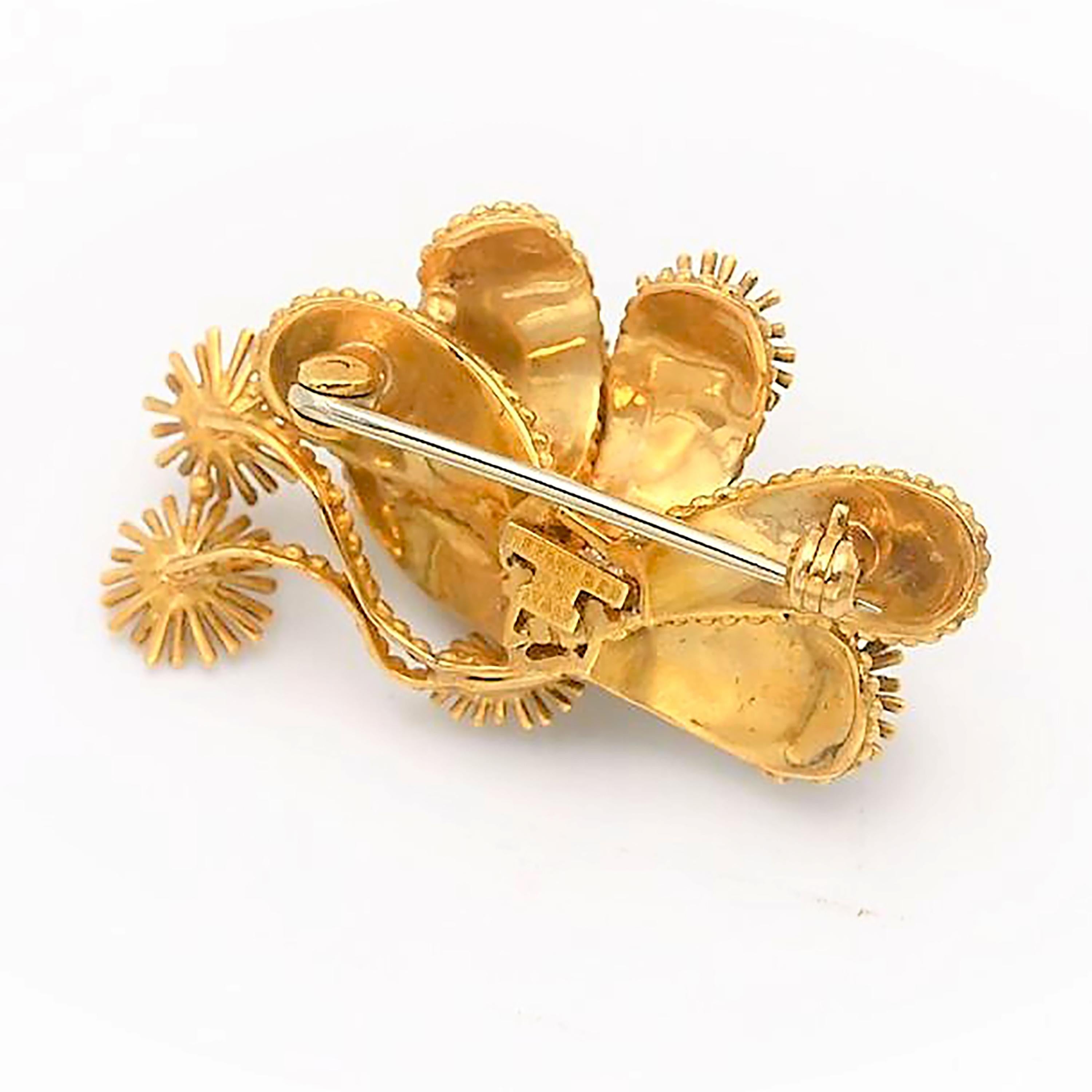 Retro Tiffany and Co Eighteen Karat Gold Sapphire and Diamond 1.75 Inch Floral Brooch  For Sale