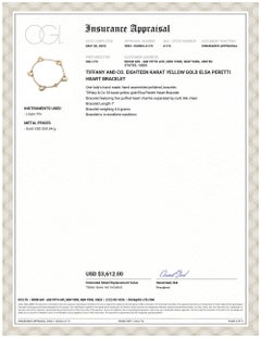 Tiffany and Co. Eighteen Karat Yellow Gold Elsa Peretti Heart Bracelet