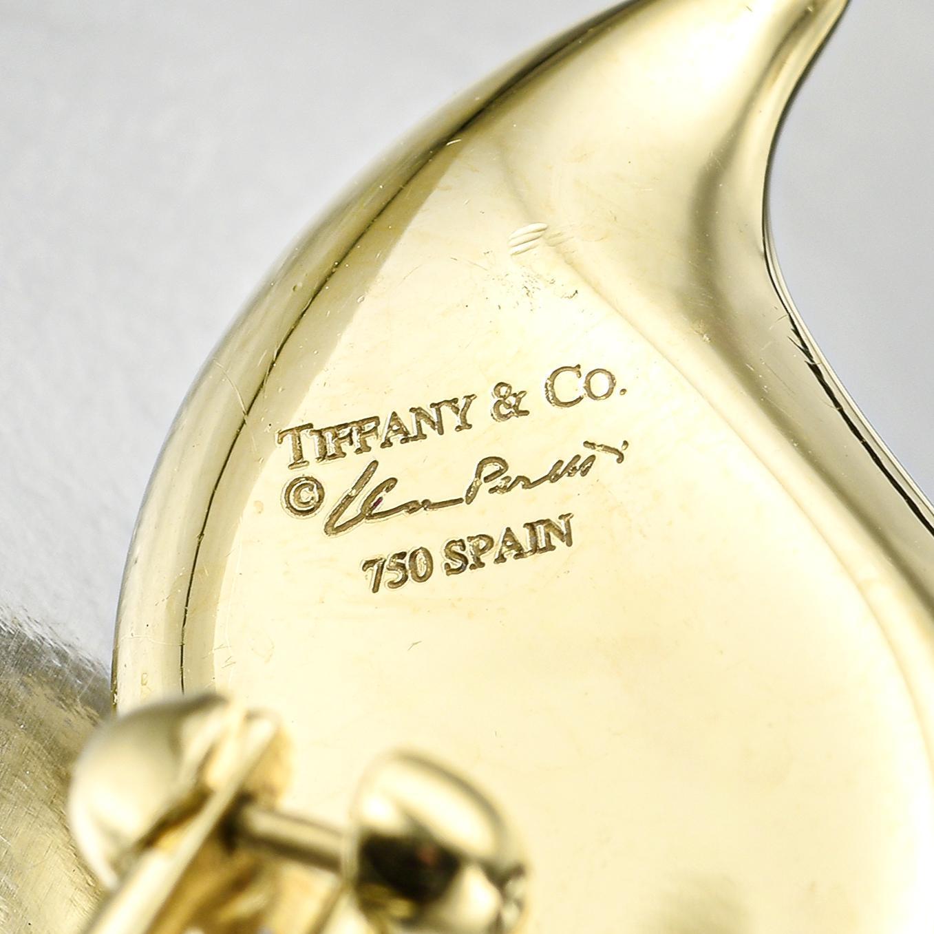 Women's Tiffany and Co Elsa Peretti 1.5 Inch Long Earrings 18K Karat Yellow Gold For Sale