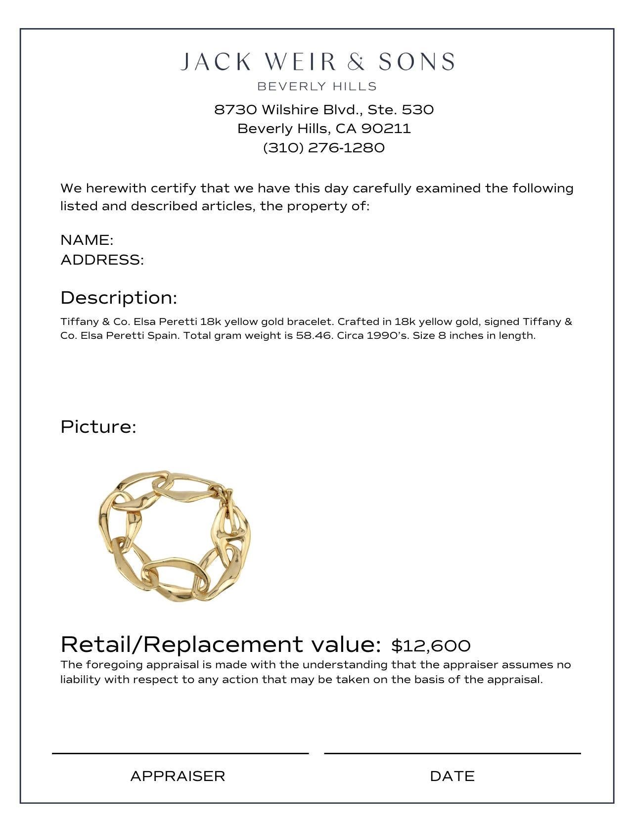 Women's or Men's Tiffany and Co. Elsa Peretti 18k yellow gold Aegean Toggle bracelet
