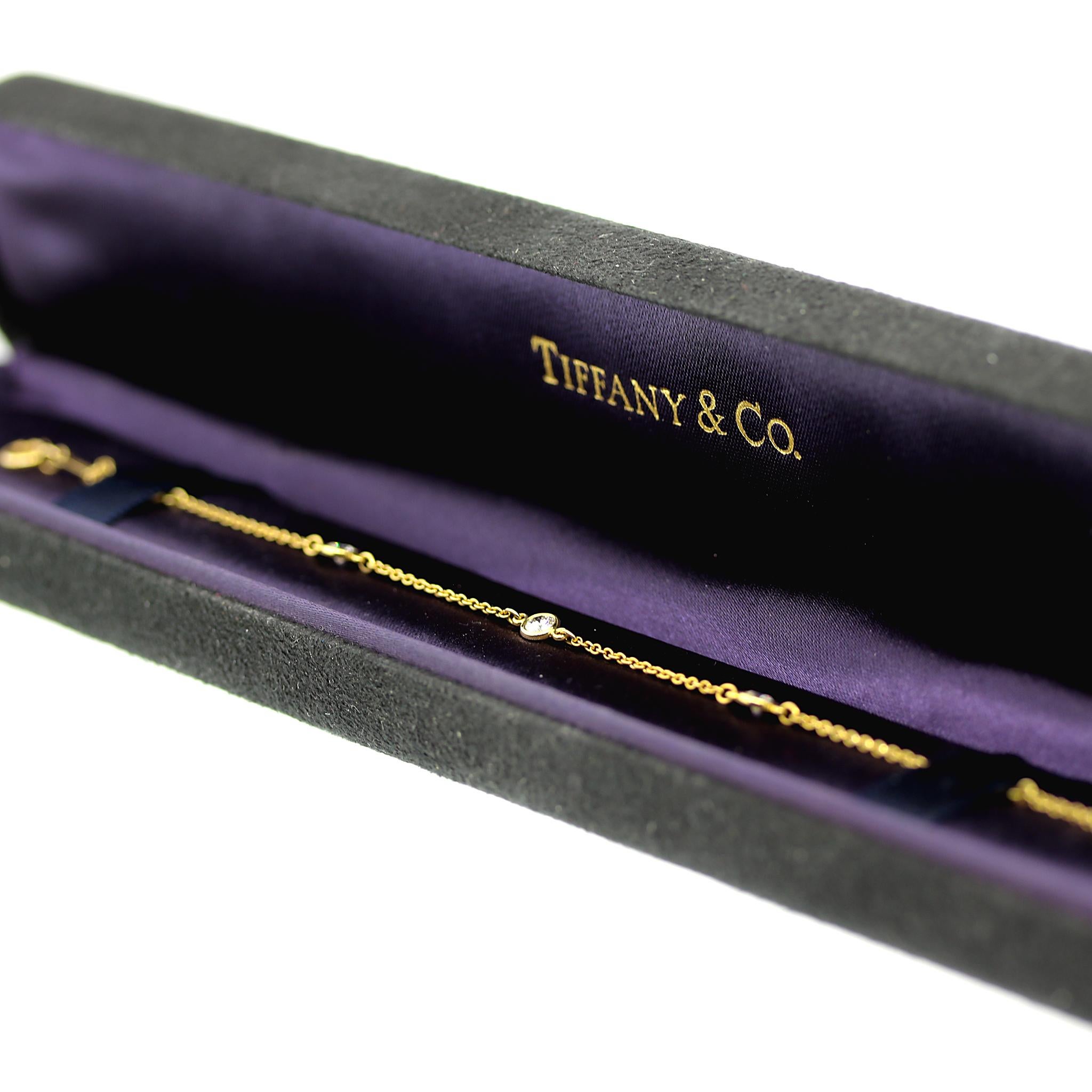 18 kt Yellow Gold
Length: 6.5 inches
Diamond: 0.30 ct twd
It comes with the original Tiffany and Co. Bracelet Box
