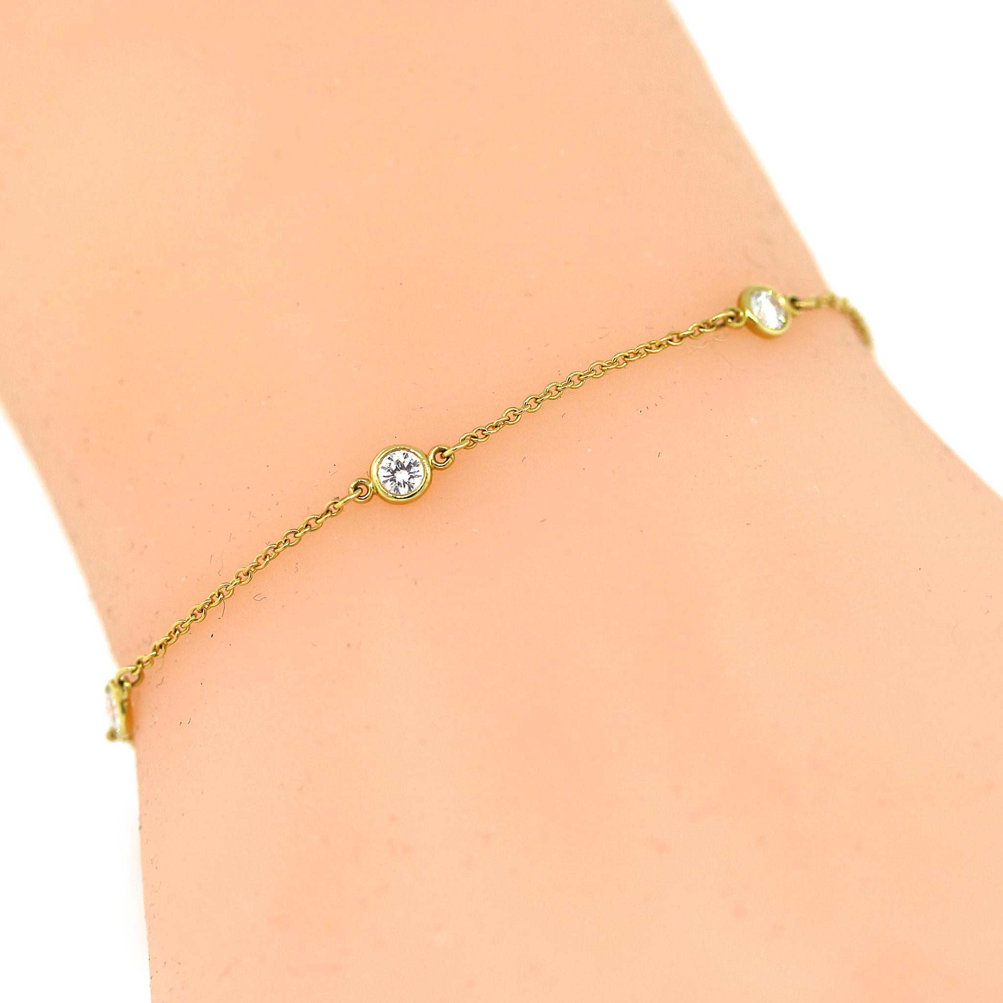 Round Cut Tiffany and Co. Elsa Peretti Diamond by the Yard 18k Yellow Gold Bracelet For Sale