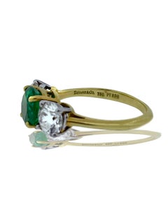Tiffany and Co. Emerald and Diamond Ring Three Stone Ring