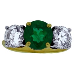 Tiffany and Co. Emerald and Diamond Ring Three Stone Ring