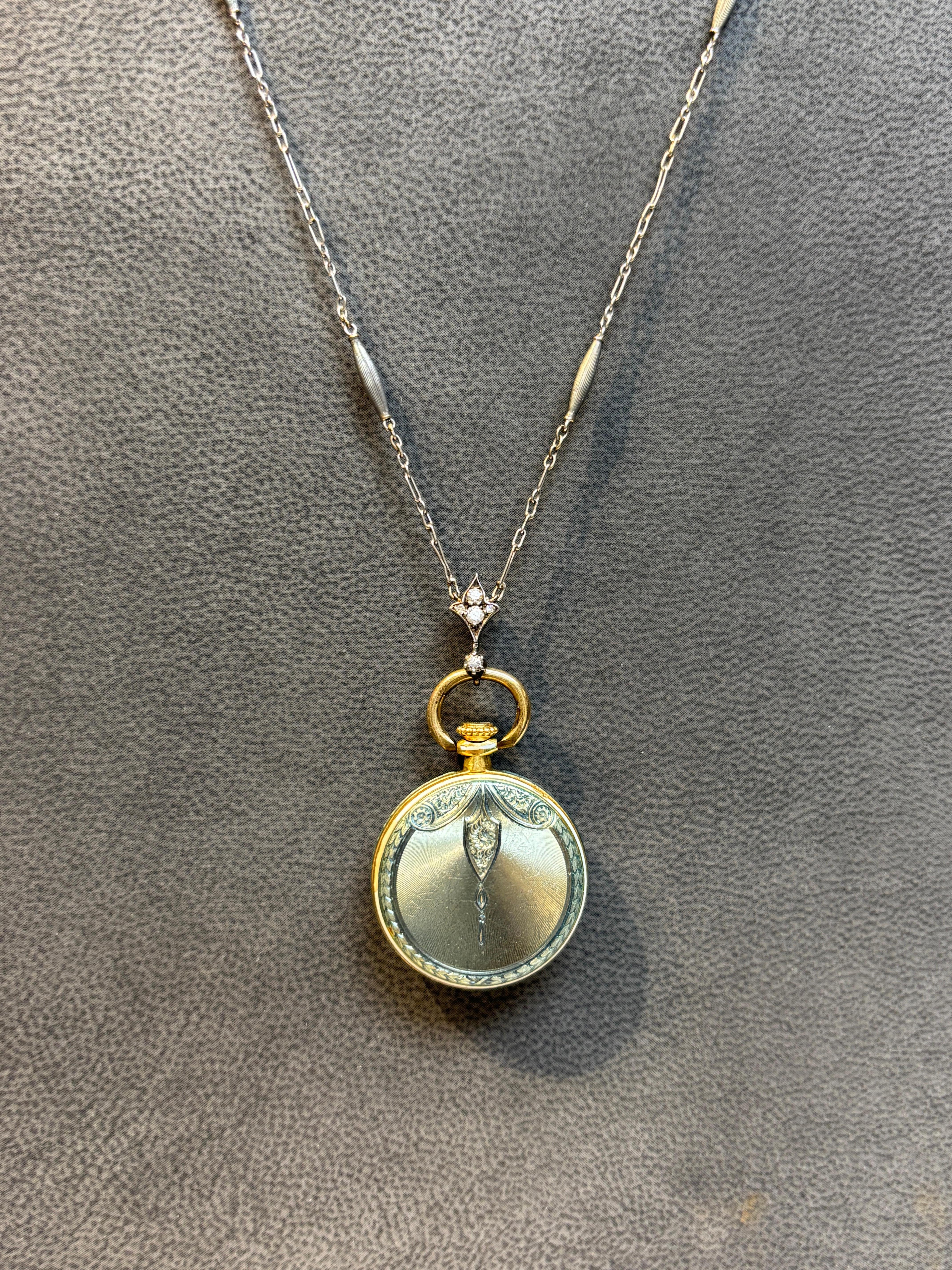Tiffany und Co. Emaille-Taschenuhr-Halskette im Angebot 7