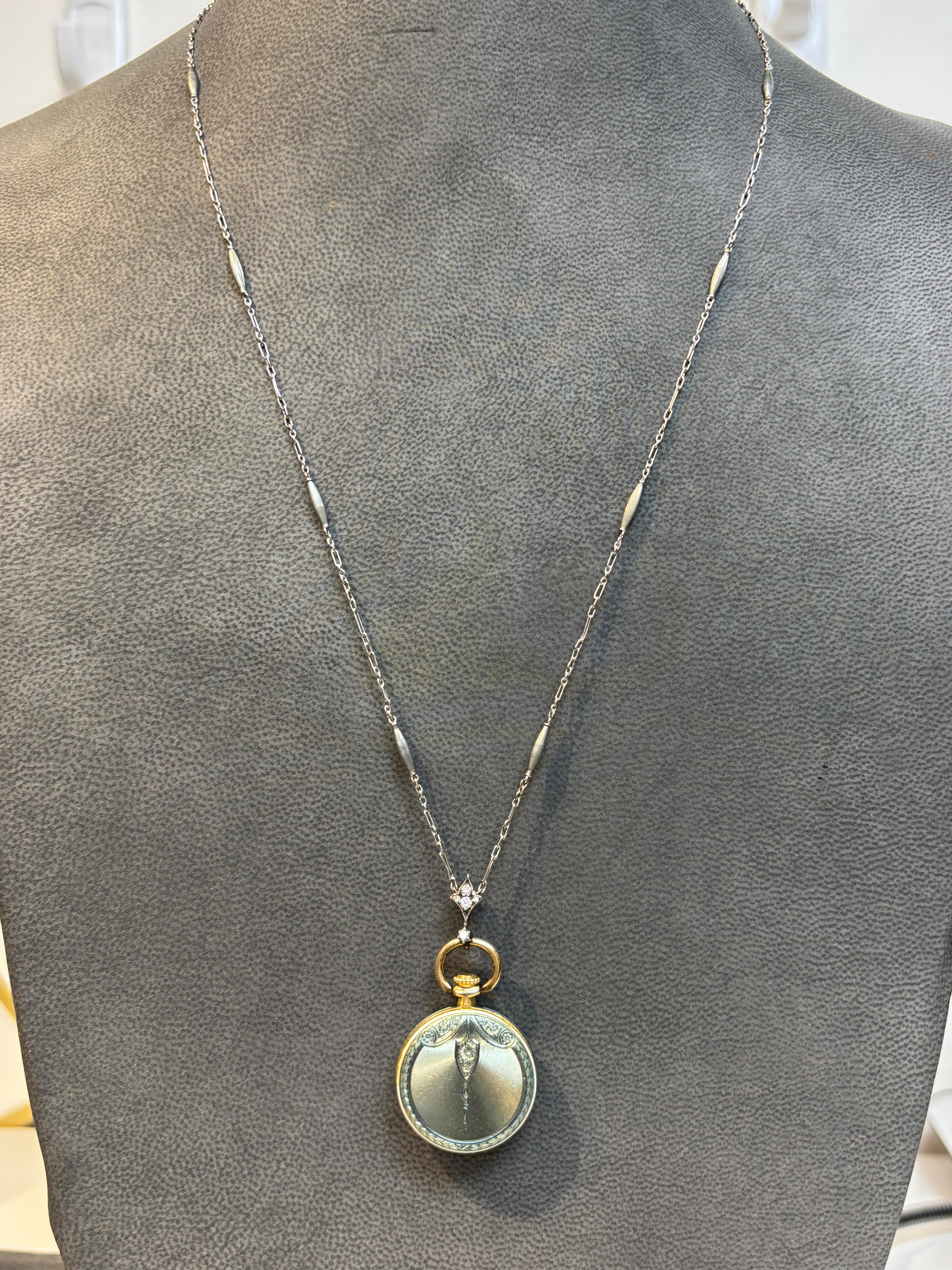 Tiffany und Co. Emaille-Taschenuhr-Halskette im Angebot 8