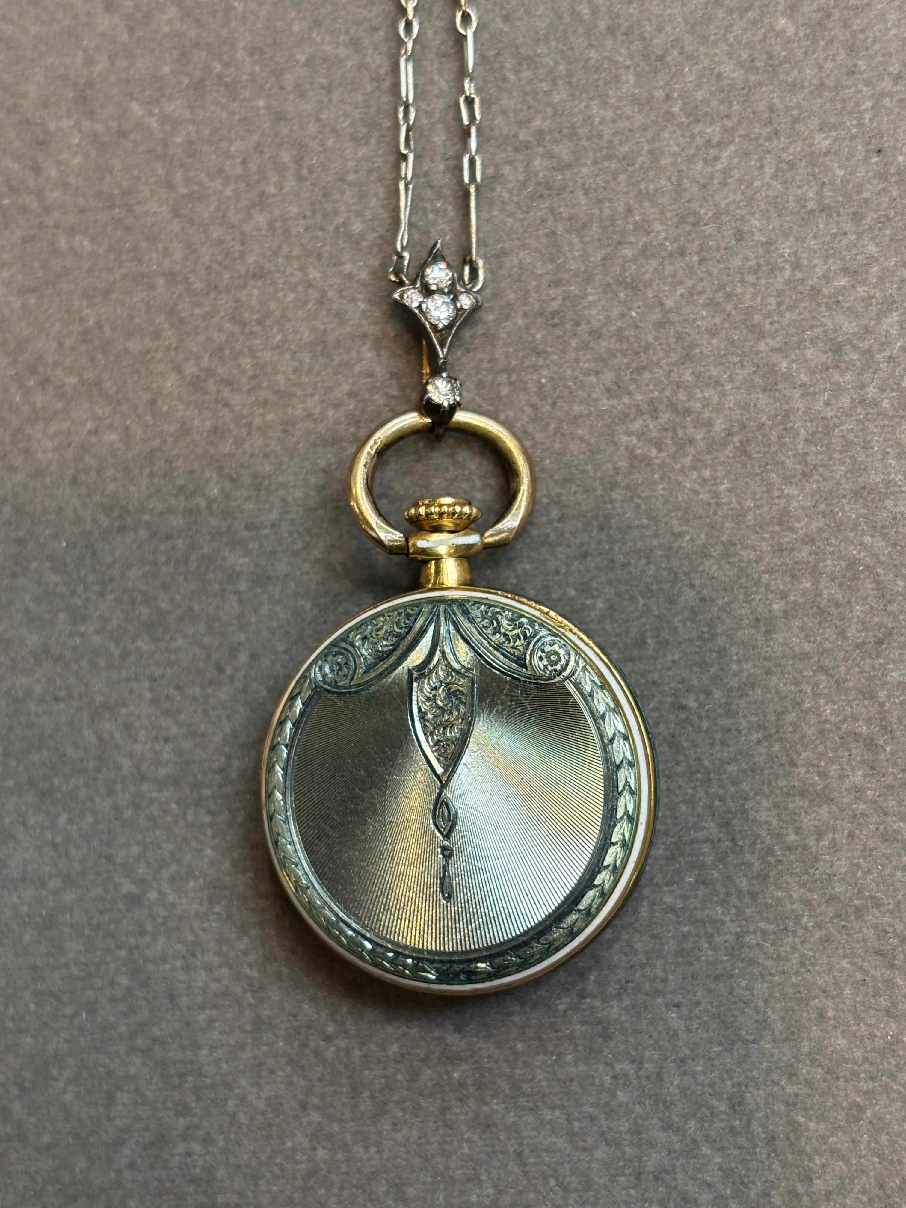 Tiffany und Co. Emaille-Taschenuhr-Halskette im Angebot 1
