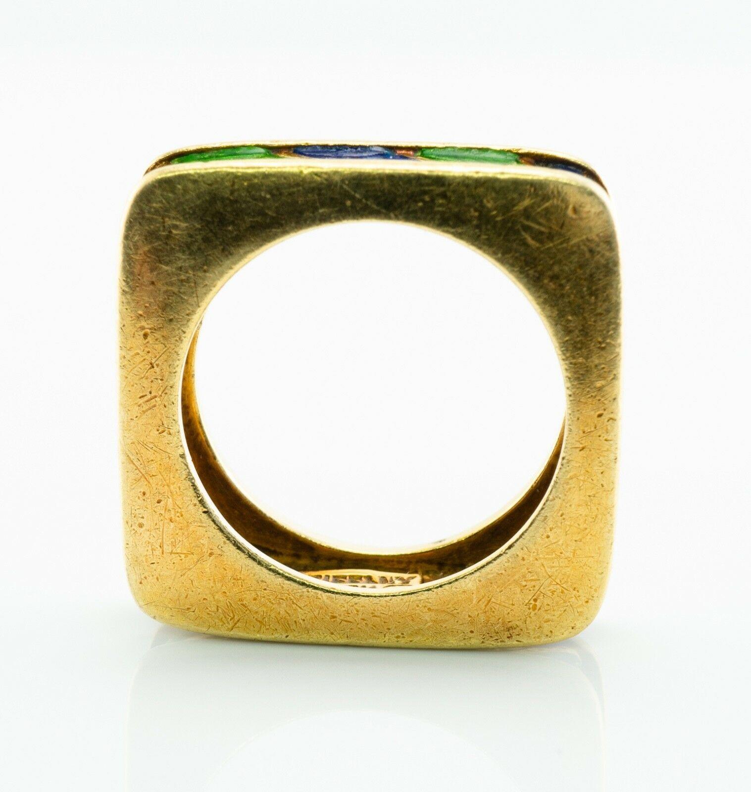 Tiffany and Co Enamel Ring Square 18K Gold Band Vintage In Good Condition For Sale In East Brunswick, NJ