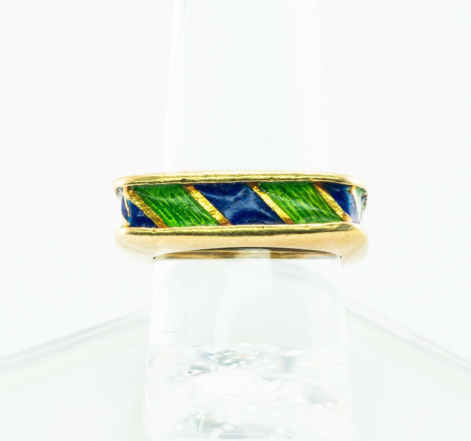 Tiffany and Co Enamel Ring Square 18K Gold Band Vintage For Sale 1