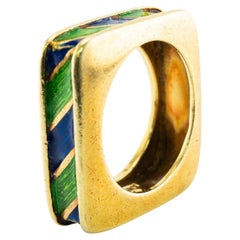 Tiffany and Co Enamel Ring Square 18K Gold Band Vintage
