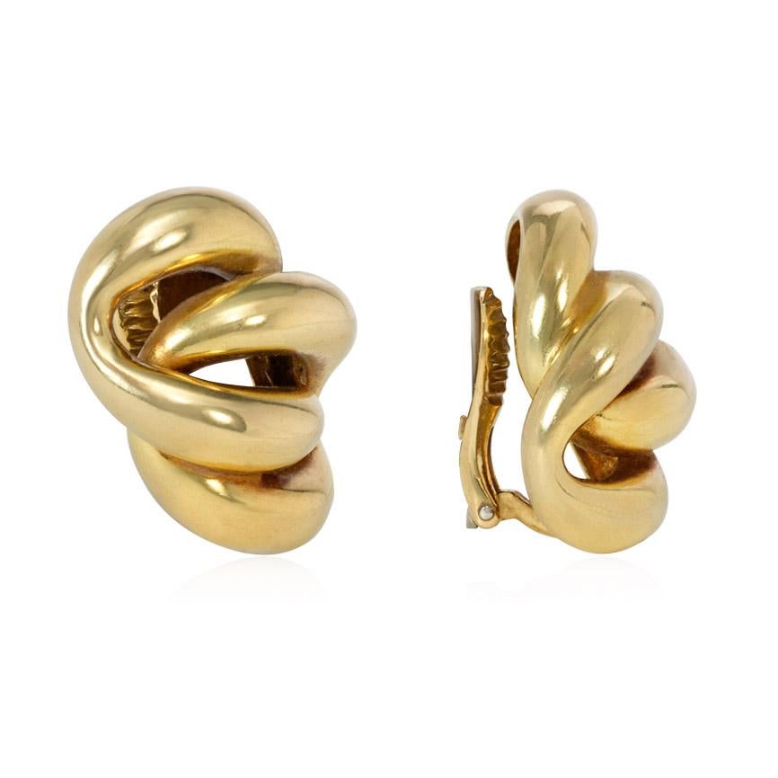 A pair of gold earrings of interlocking curb link design with clip backs, in 18k.  Tiffany and Co.