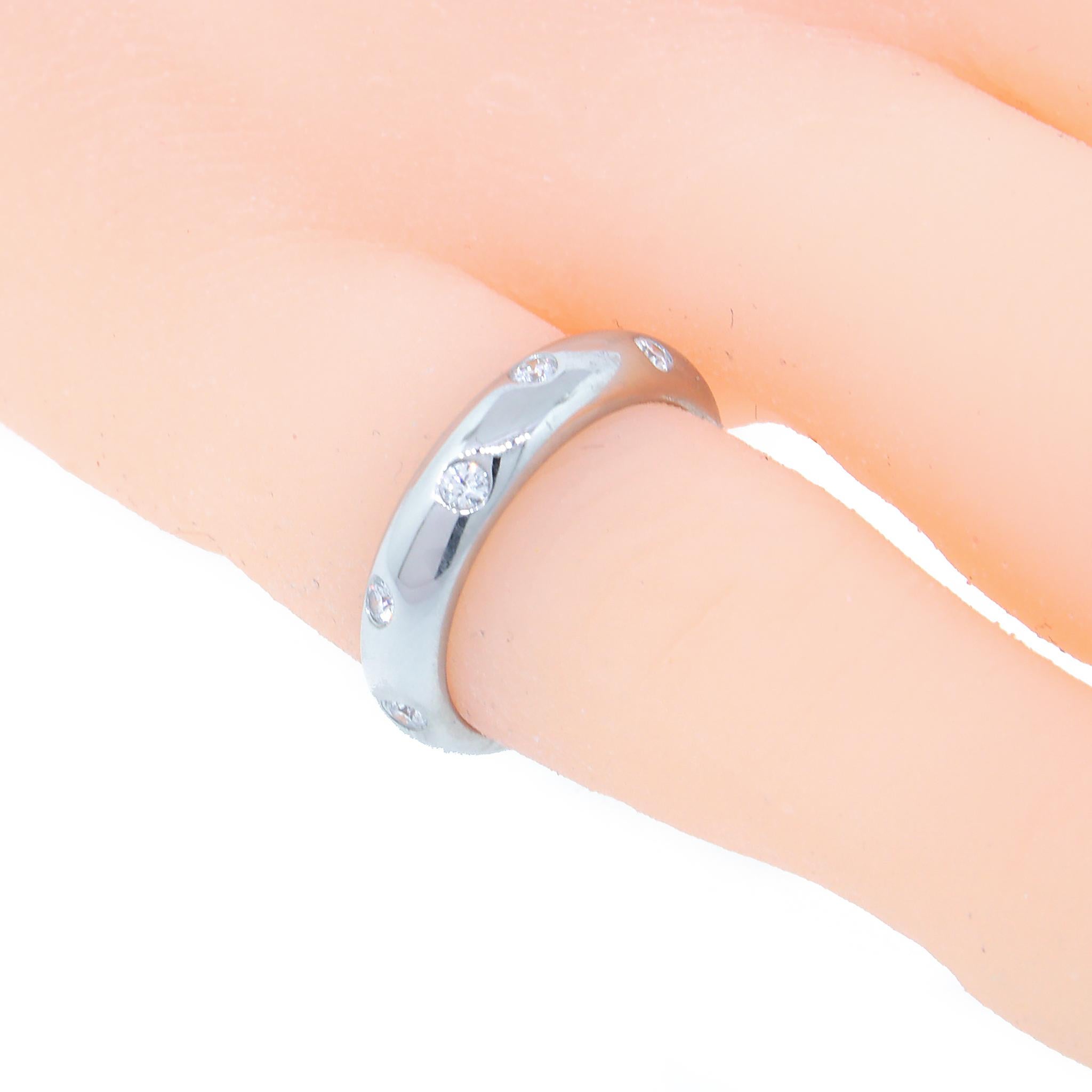 Modern and streamlined, yet perfectly timeless.

Platinum
Diamond: 0.22 ct twd
Ring Size 4
Total Weight: 6.5 grams