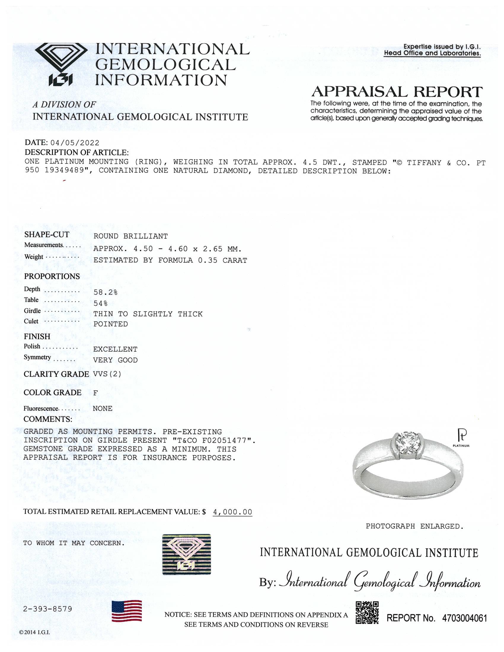 Tiffany and Co. Etoile Platinum Round Diamond Engagement Ring .35ct FVVS2 W/Rece 1