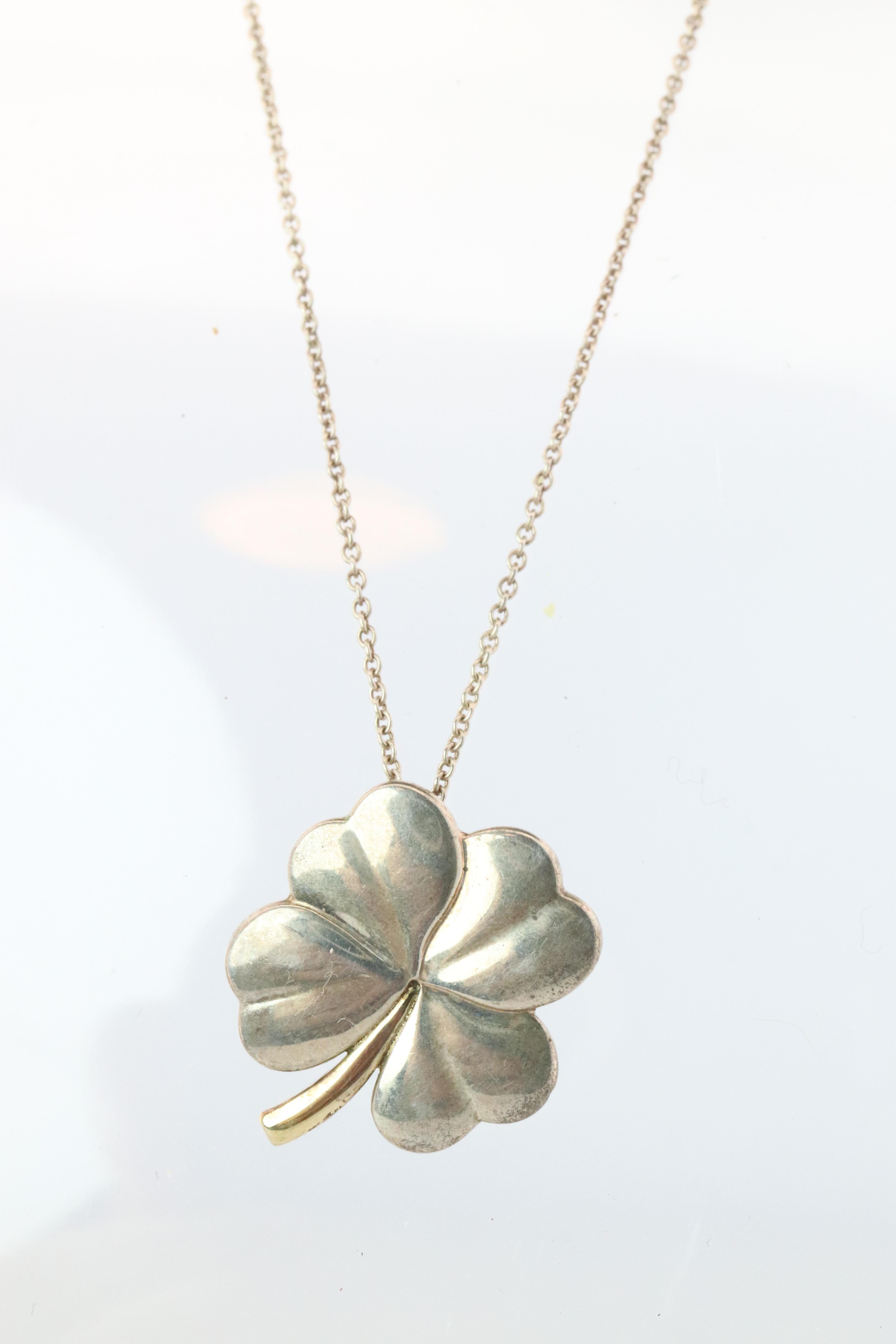 Tiffany And Co Four Leaf Clover Pendant. 18k And Sterling Silver View 2