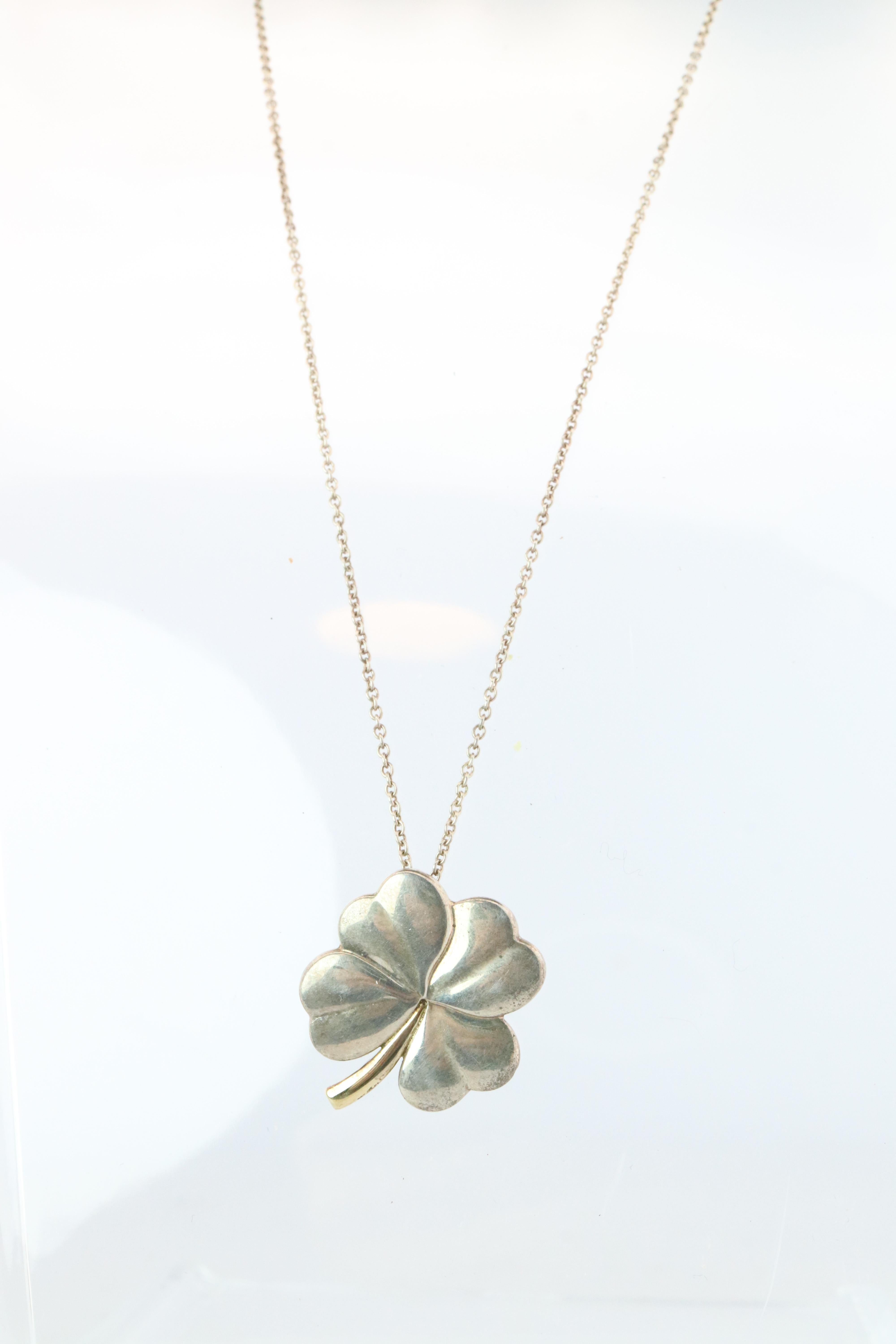 Tiffany And Co Four Leaf Clover Pendant. 18k And Sterling Silver View 3
