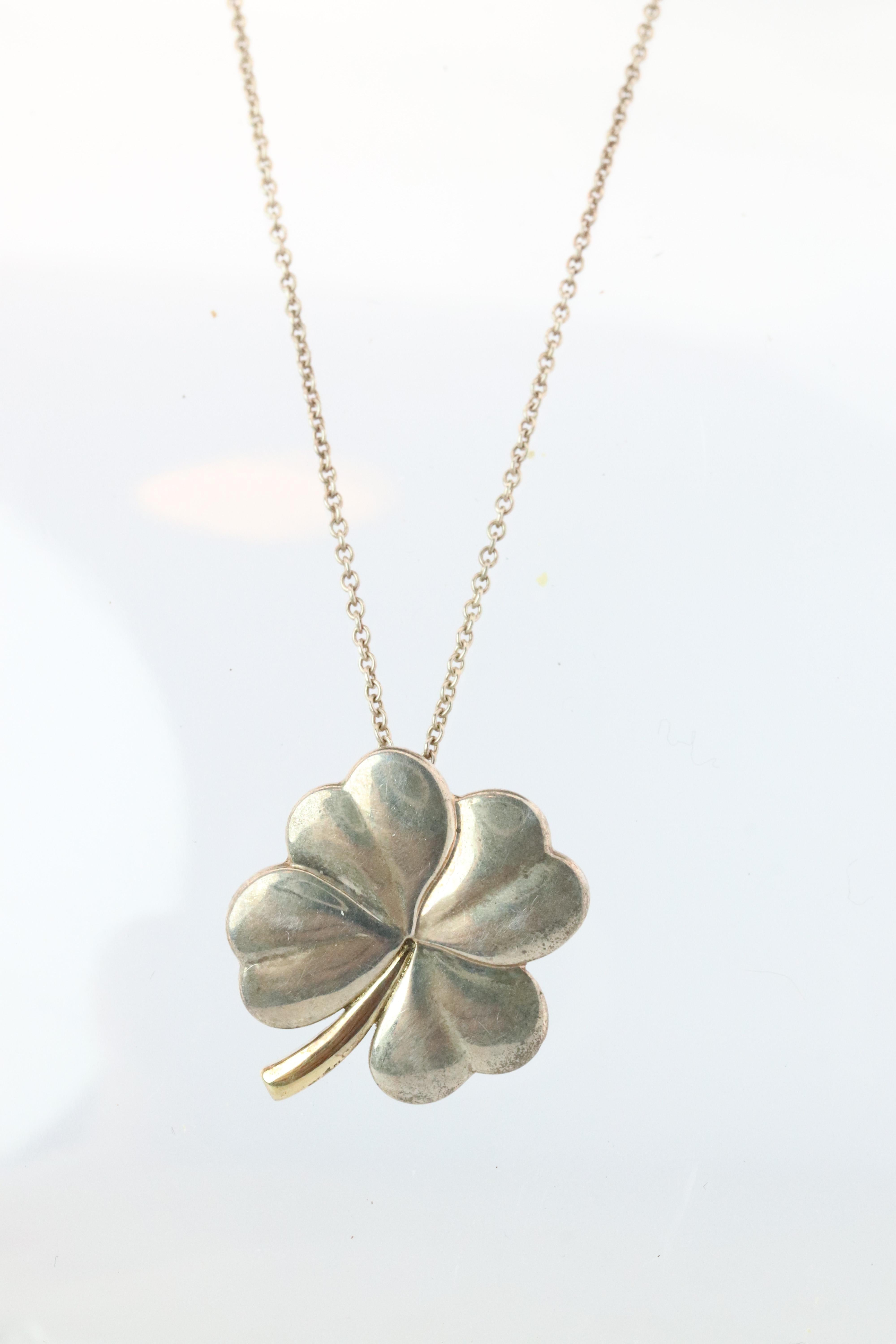 Tiffany And Co Four Leaf Clover Pendant. 18k And Sterling Silver View 4