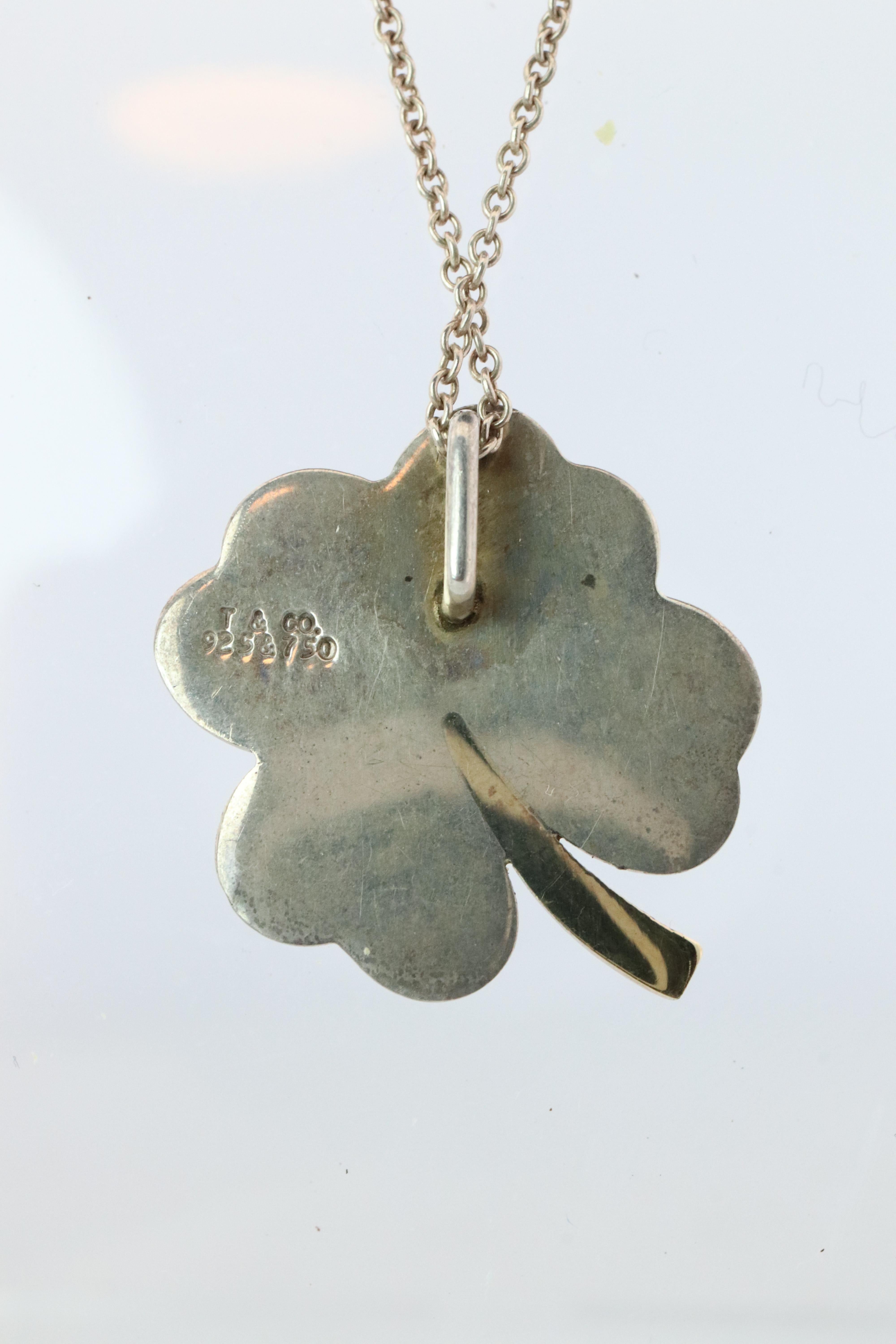 Tiffany And Co Four Leaf Clover Pendant. 18k And Sterling Silver View 5