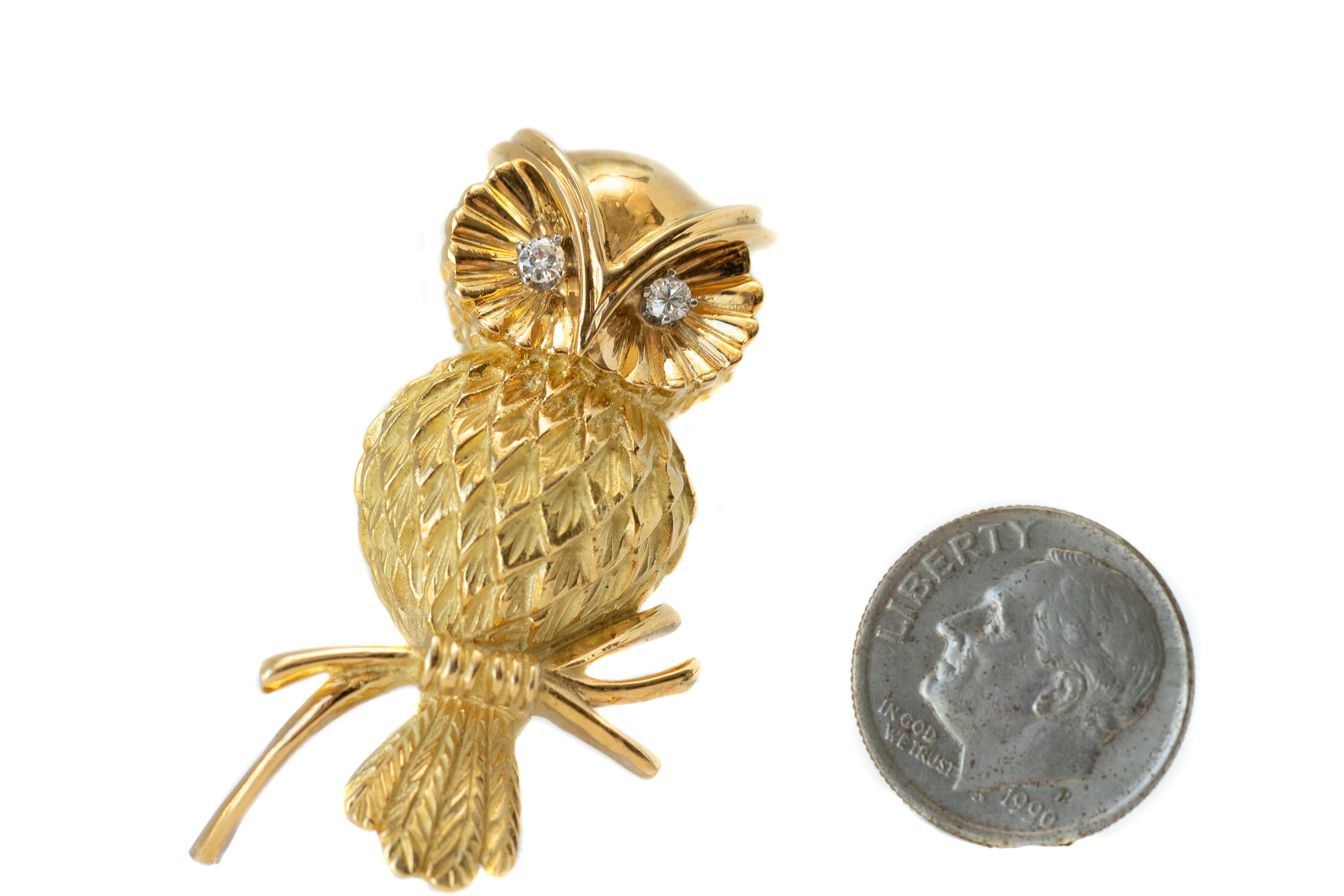 Contemporary Tiffany & Co. Gold Owl Brooch For Sale