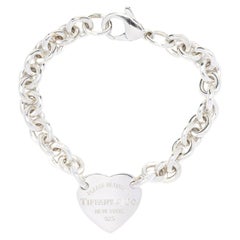 Antique Tiffany and Co Heart Chain Bracelet, Sterling Silver, Length 7 Inches, Designer