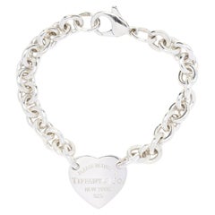 Bracelet chaîne cœur Tiffany and Co, argent sterling, longueur 7 pouces, designer