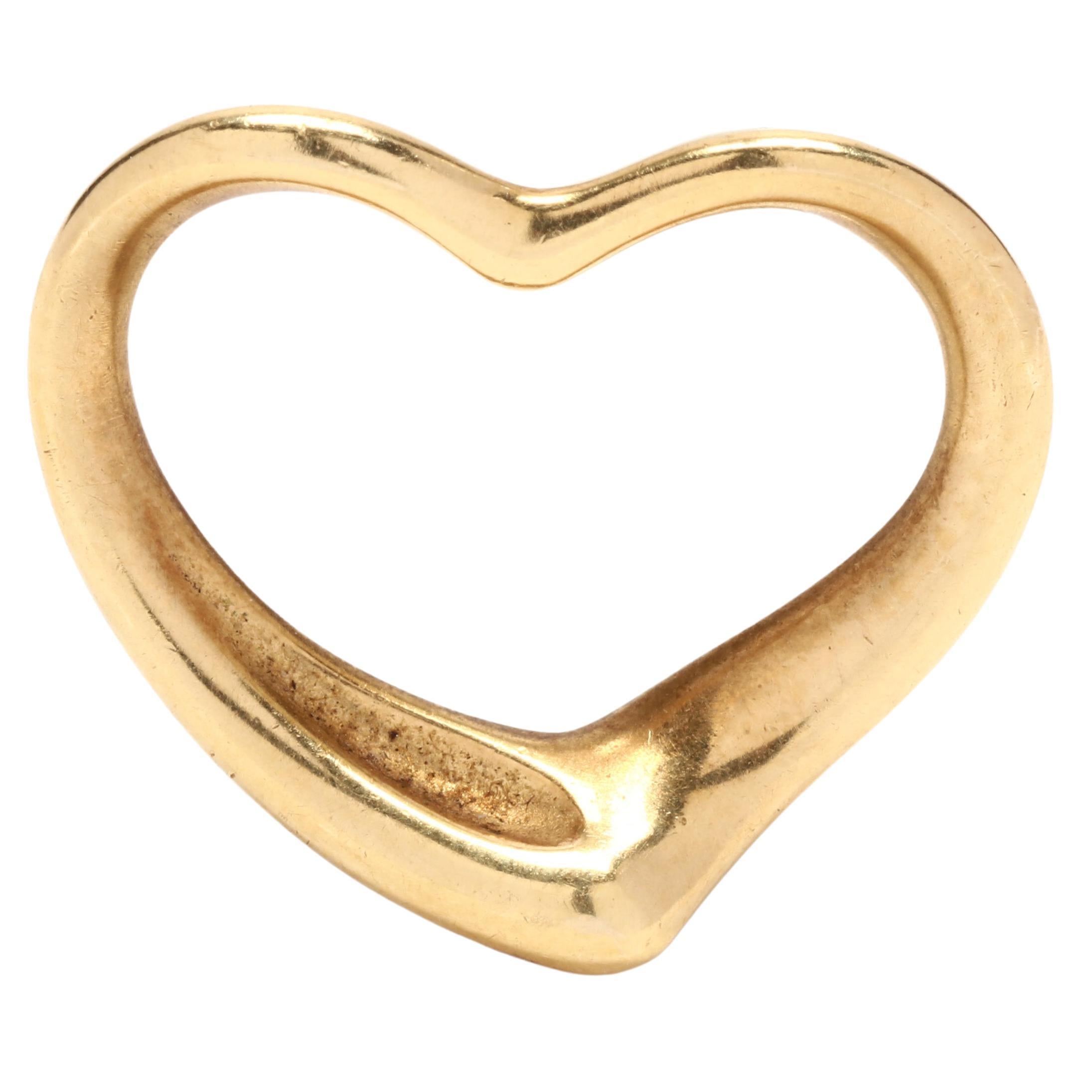 Tiffany and Co Heart Charm, Elsa Peretti Heart Charm, Gold Open Heart Charm For Sale