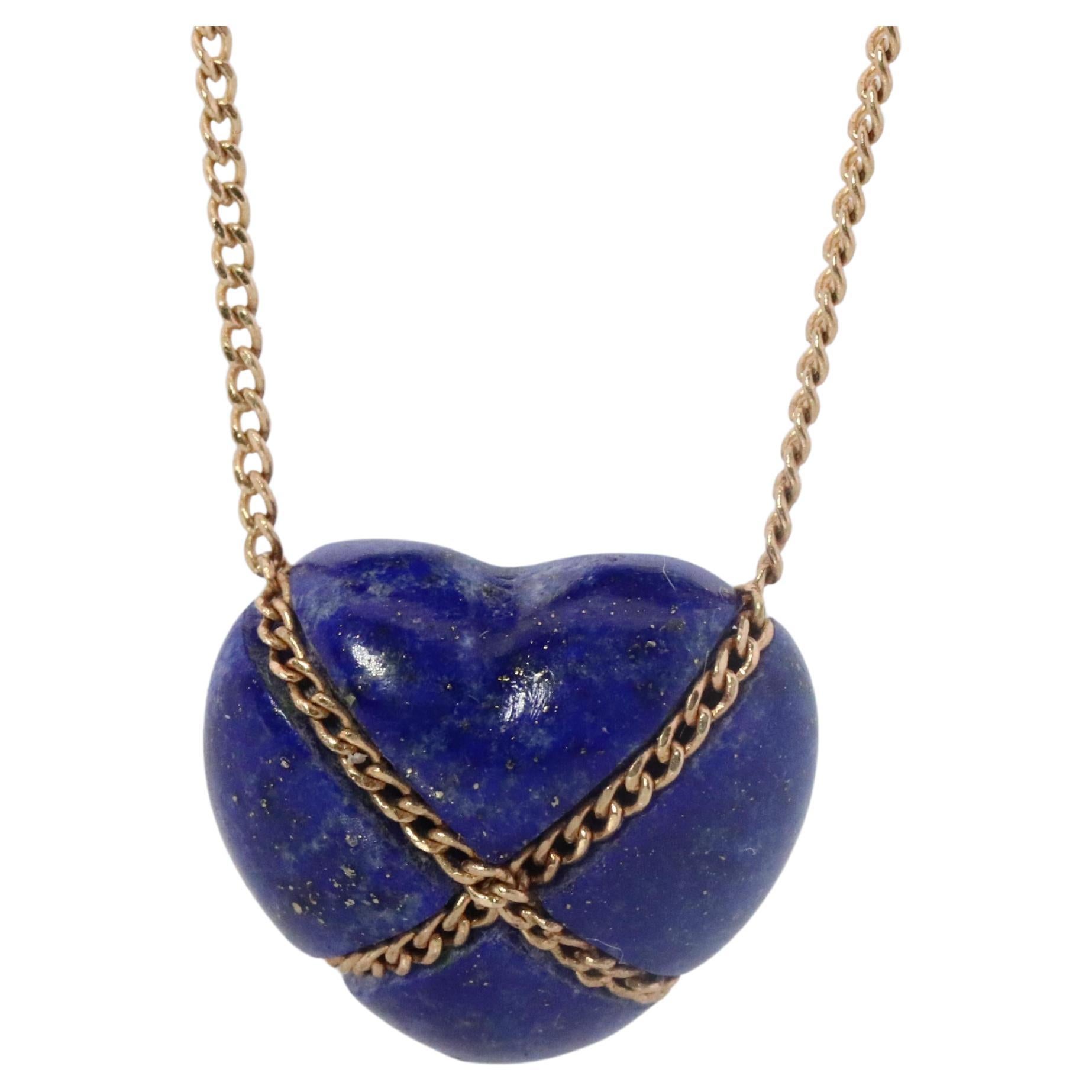 Tiffany and Co Heart Pendant 14k Tiffany Elsa Peretti Lapis Lazuli Necklace
