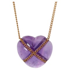Tiffany and Co Heart Pendant 18k Tiffany Elsa Peretti Amethyst Cabochon Necklace