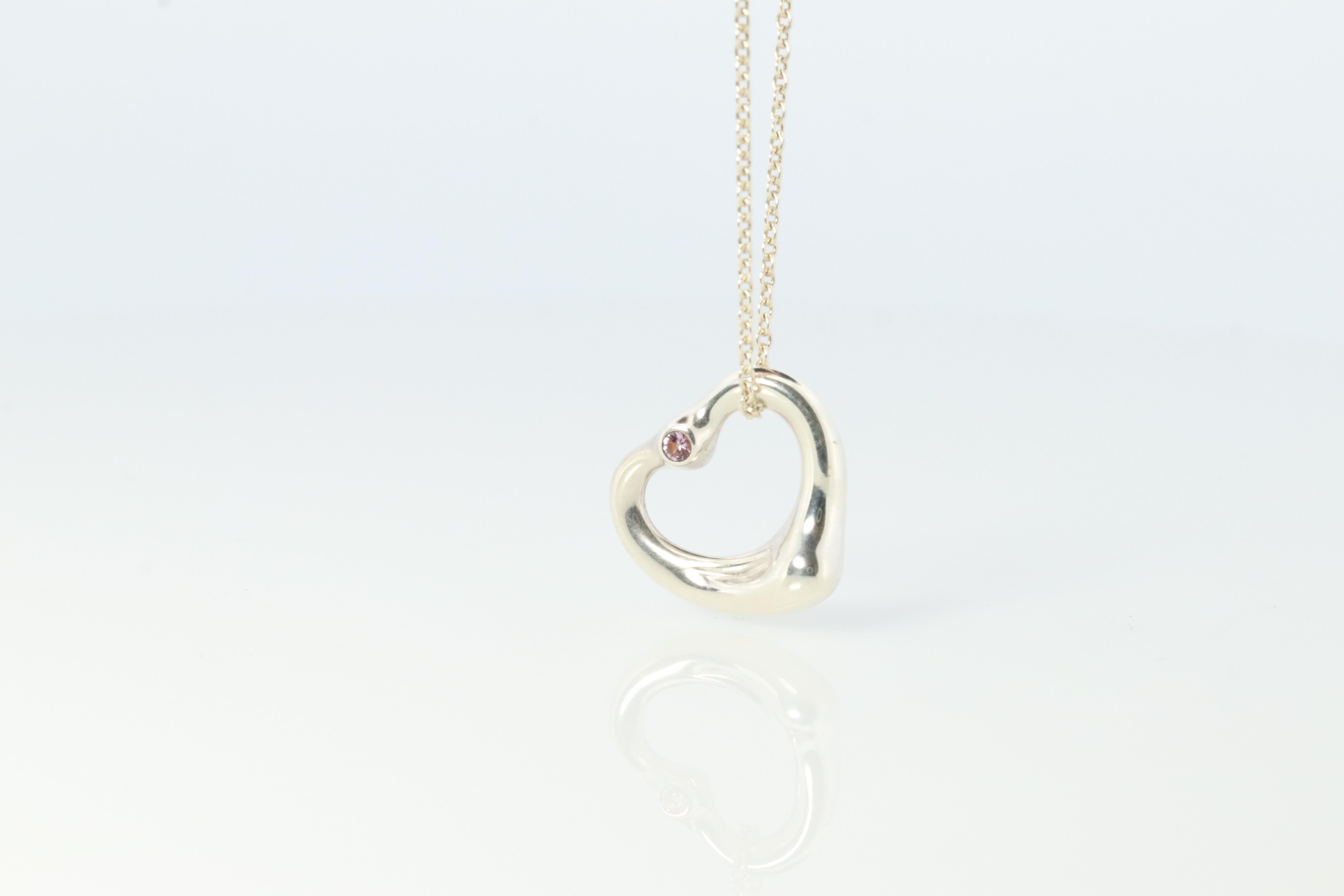 Modern Tiffany and Co Heart Pendant. Sterling Silver 925 T&Co Pink sapphire Heart. For Sale