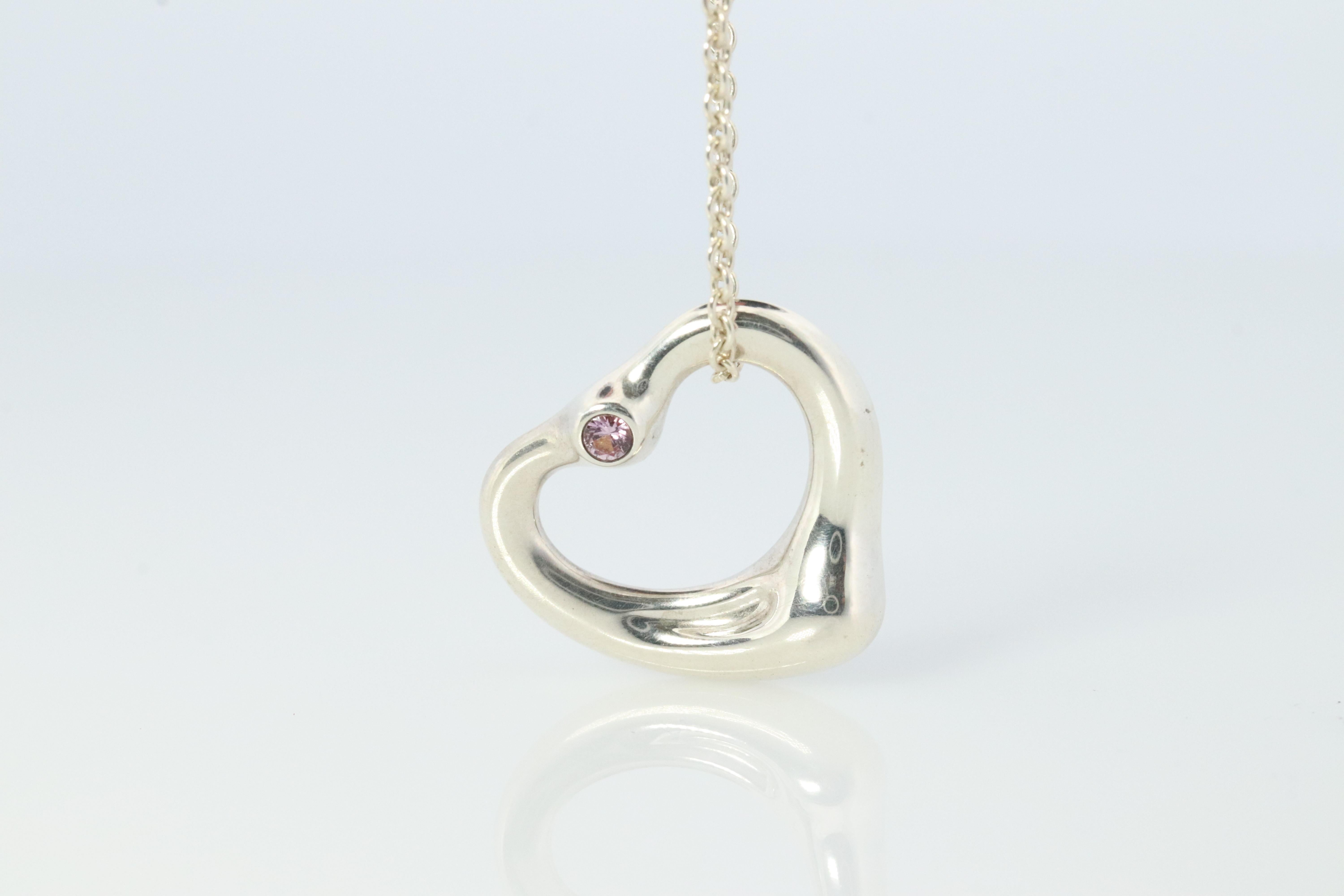 Round Cut Tiffany and Co Heart Pendant. Sterling Silver 925 T&Co Pink sapphire Heart. For Sale