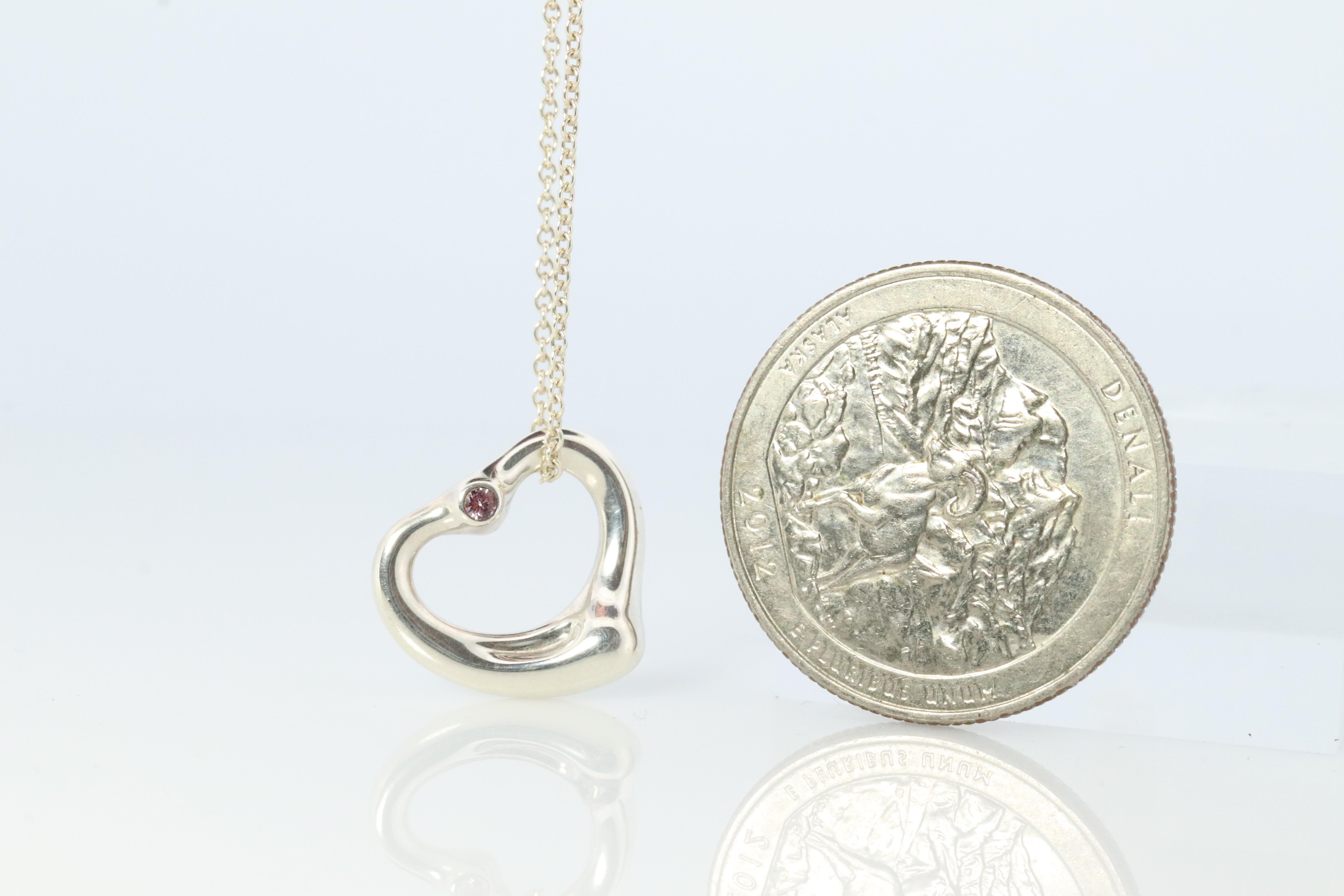 Tiffany and Co Heart Pendant. Sterling Silver 925 T&Co Pink sapphire Heart. In Good Condition For Sale In Port Charlotte, FL
