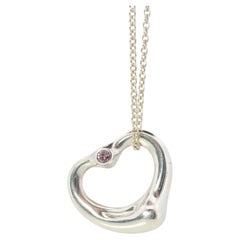 Tiffany and Co Heart Pendant. Sterling Silver 925 T&Co Pink sapphire Heart.