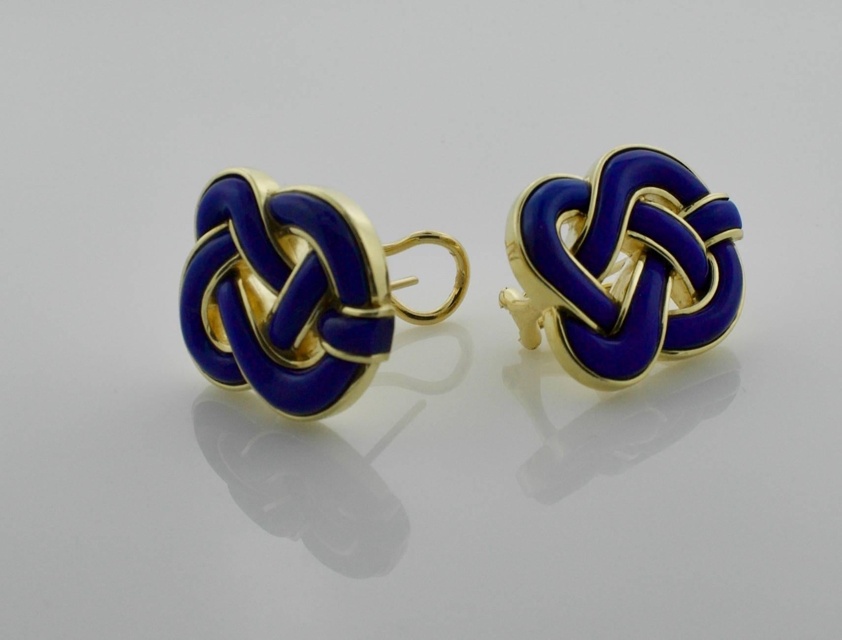 Tiffany and Co. Lapis and 18k Yellow Gold Earrings circa 1970's

