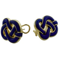 Tiffany and Co. Lapis and 18 Karat Yellow Gold Earrings, circa 1970s