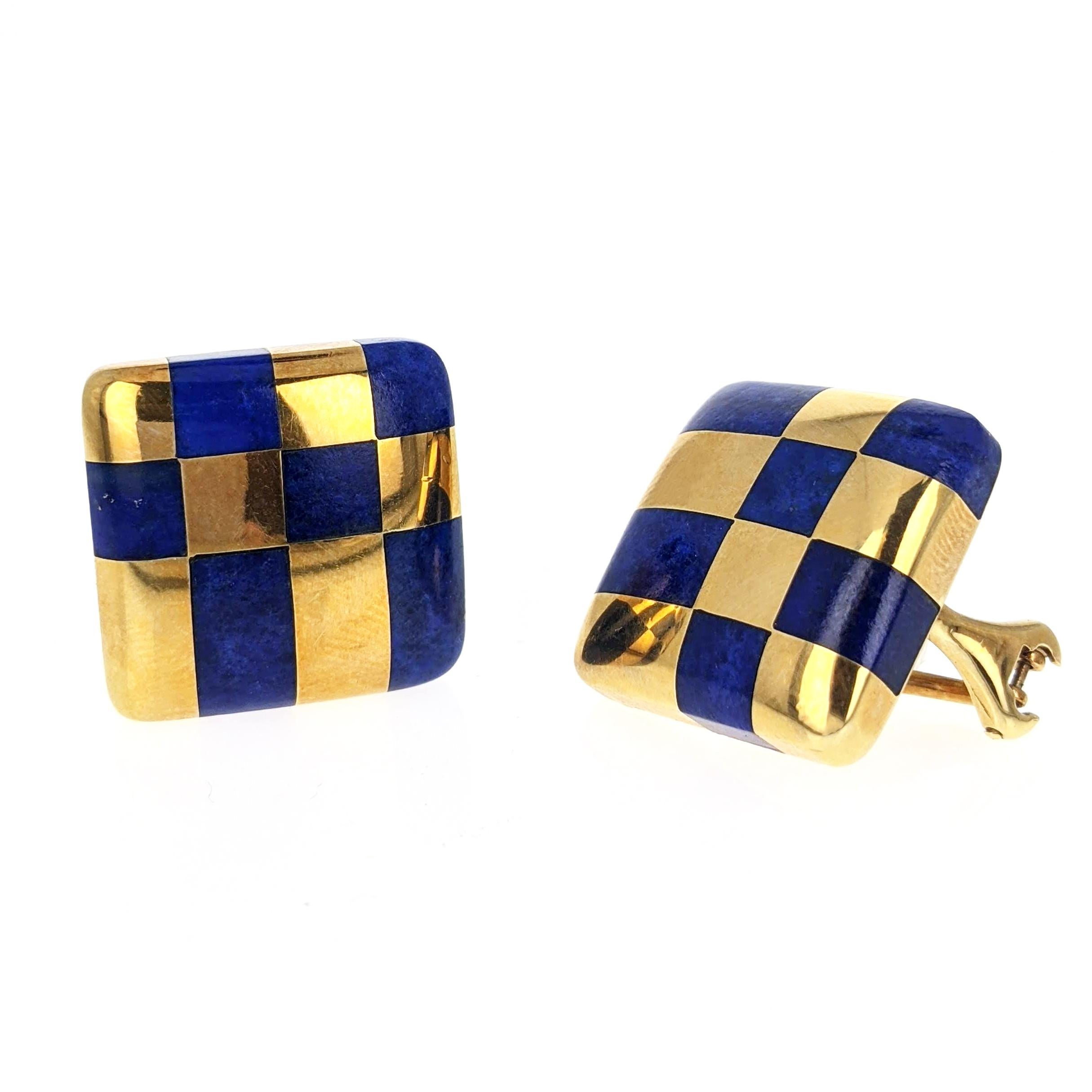 Square Cut Tiffany & Co. Lapis Lazuli Inlay and Gold Earrings