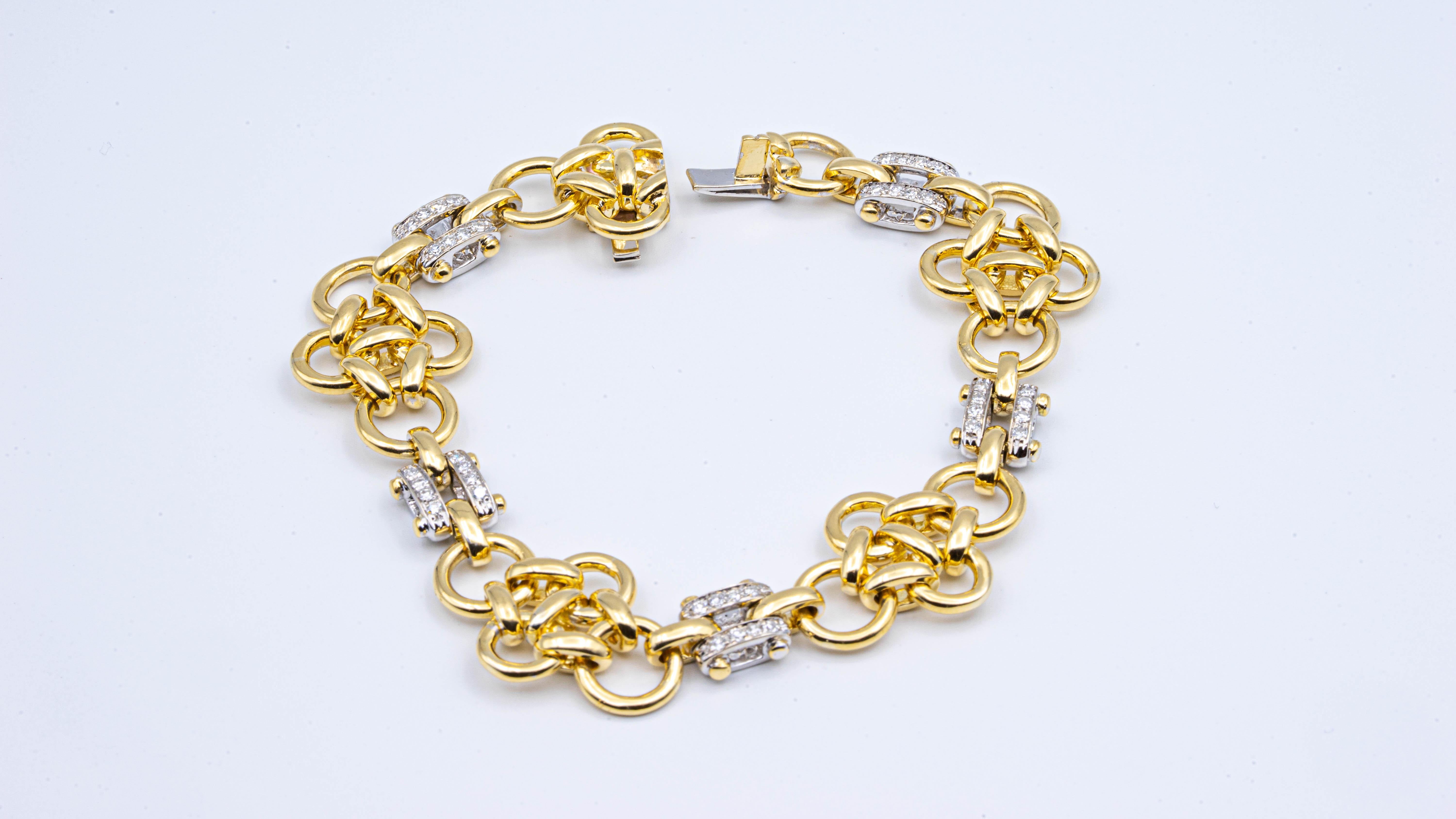 Single Cut Tiffany & Co. Italy 18K Yellow Gold Heavyweight Link + Diamond Bracelet Orig Box