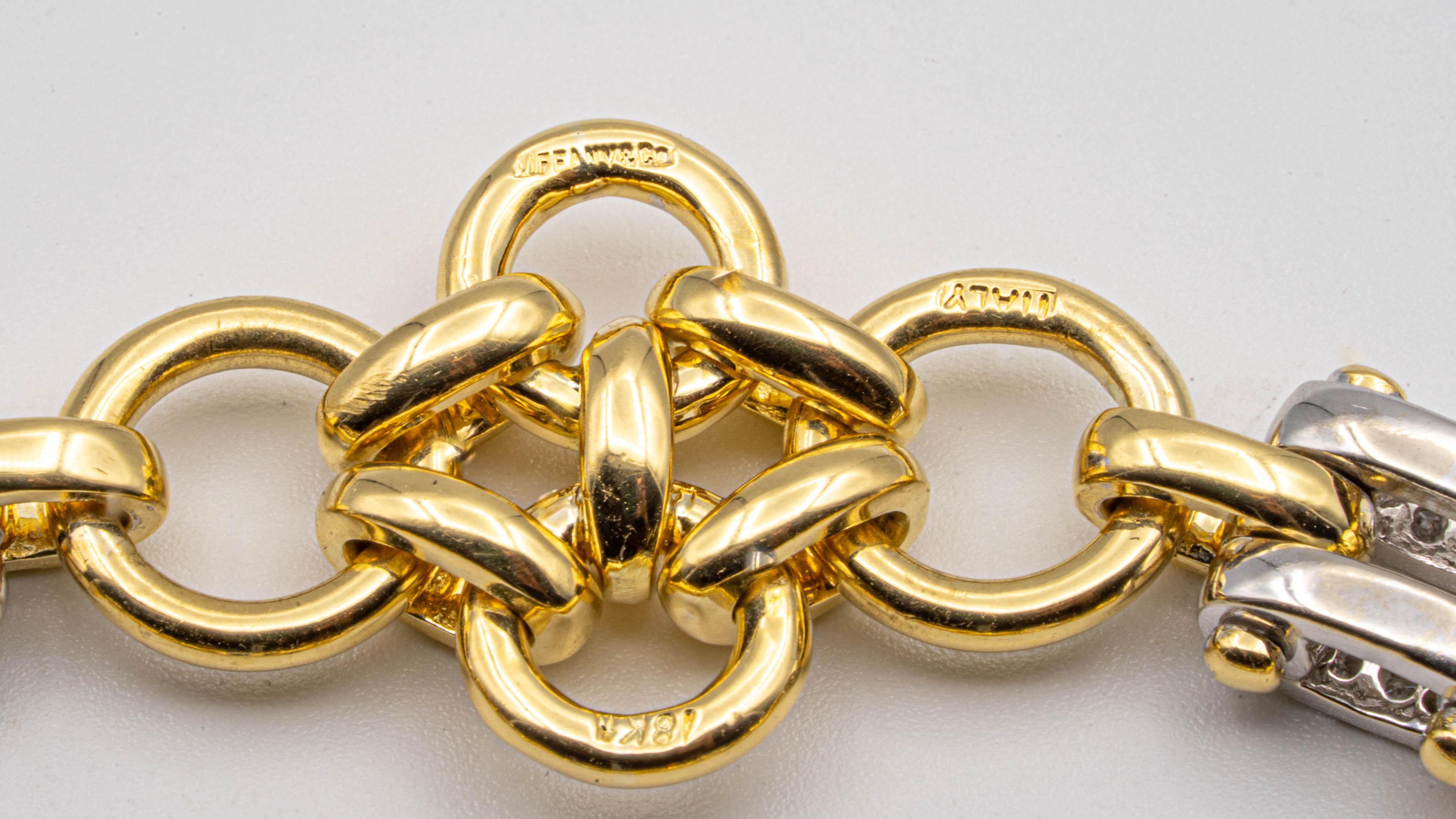 Women's or Men's Tiffany & Co. Italy 18K Yellow Gold Heavyweight Link + Diamond Bracelet Orig Box