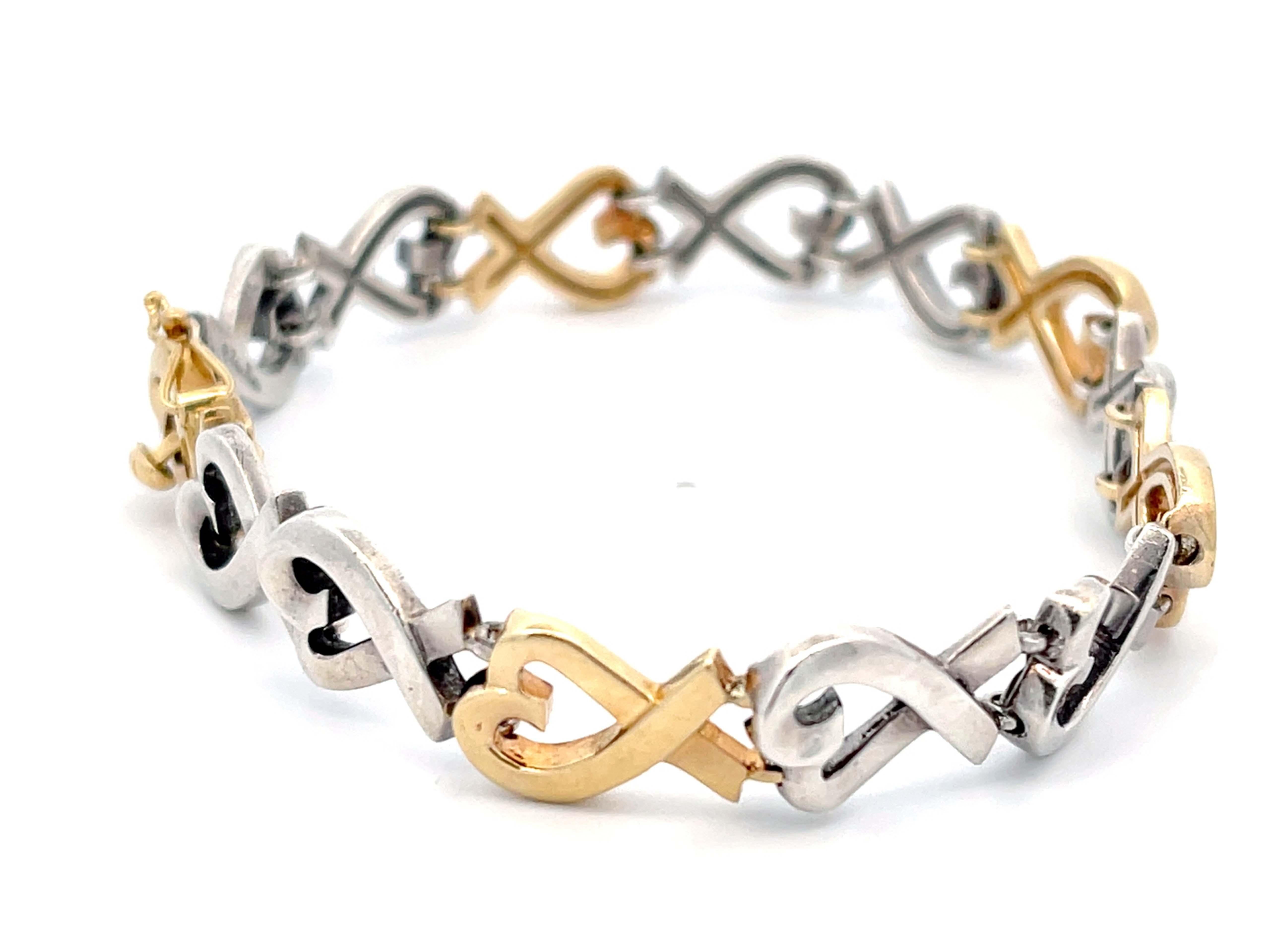 Moderne Tiffany and Co. Bracelet Loving Heart en argent sterling et or jaune 18 carats en vente