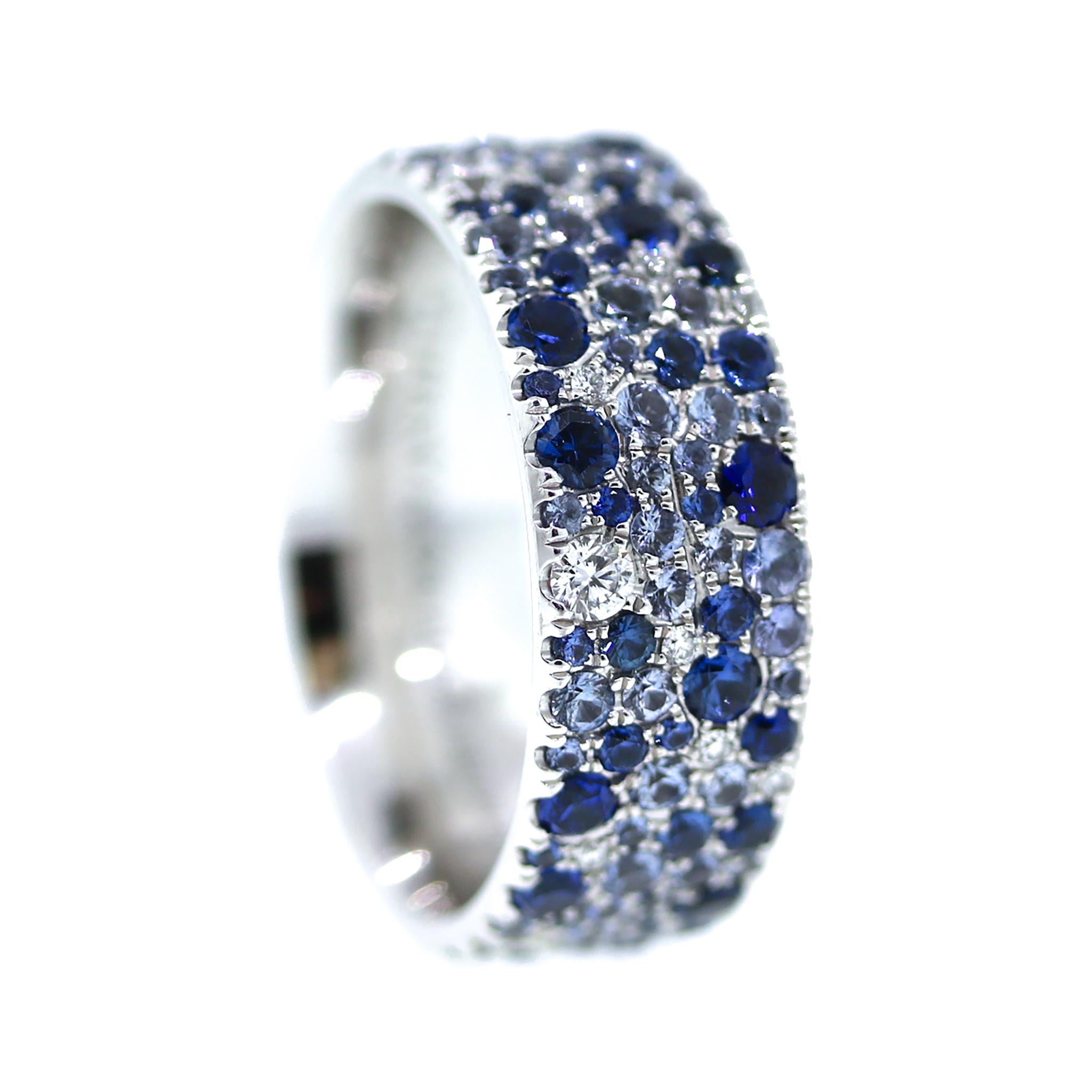 Women's Tiffany and Co. Metro Collection Ring with Blue Sapphires & Diamonds For Sale