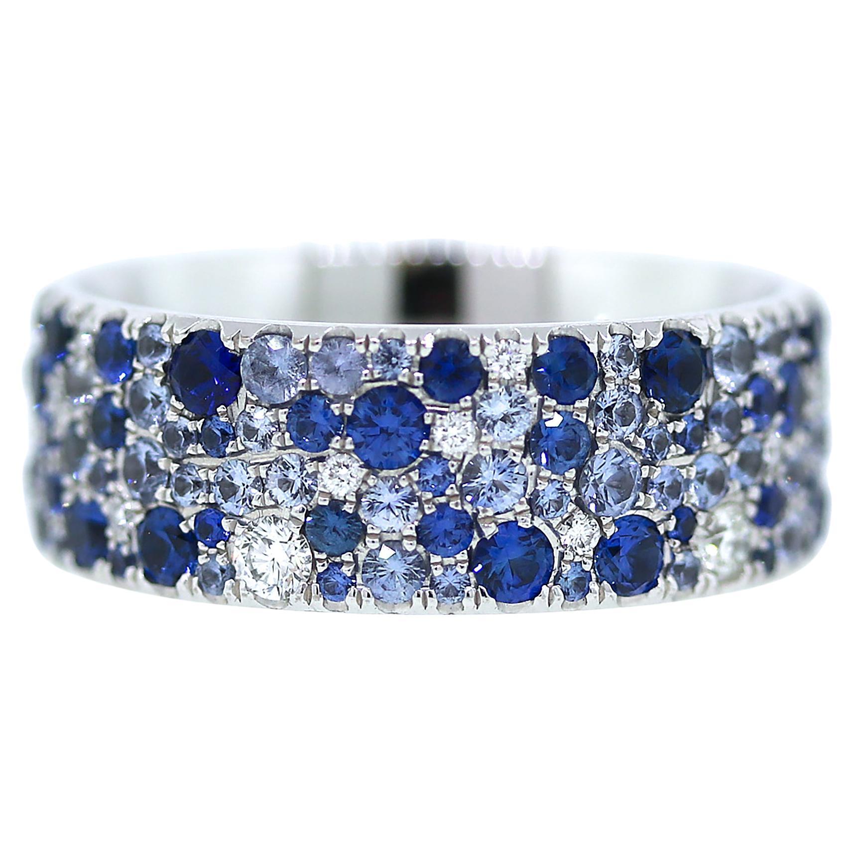 Tiffany and Co. Metro Collection Ring with Blue Sapphires & Diamonds