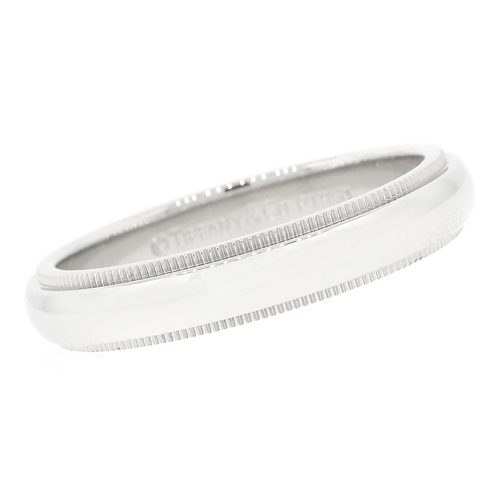 Women's or Men's Tiffany and Co. Milgrain Platinum Band Ring For Sale