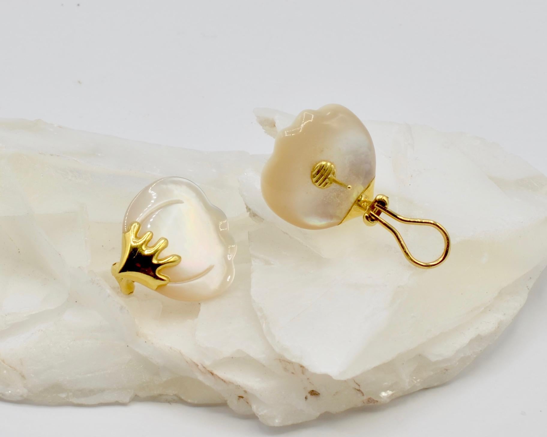 Contemporary Tiffany and Co. Mother of Pearl Petal and 18 Karat Gold Omega Clip Earrings