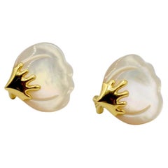 Tiffany and Co. Mother of Pearl Petal and 18 Karat Gold Omega Clip Earrings