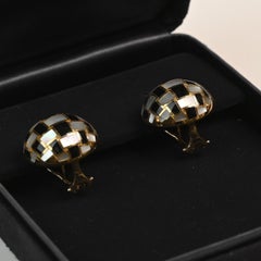Tiffany and Co Onyx and Mother of Pearl Earrings. Woven Pattern 18k Yellow Gold
