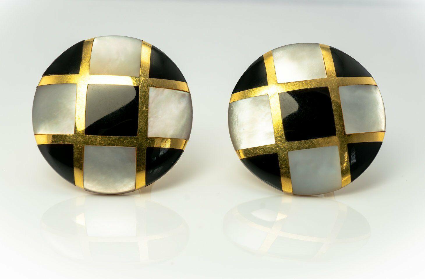 Cabochon Tiffany and CO Onyx Mother of Pearl Earrings 18K Gold Angela Cummings For Sale