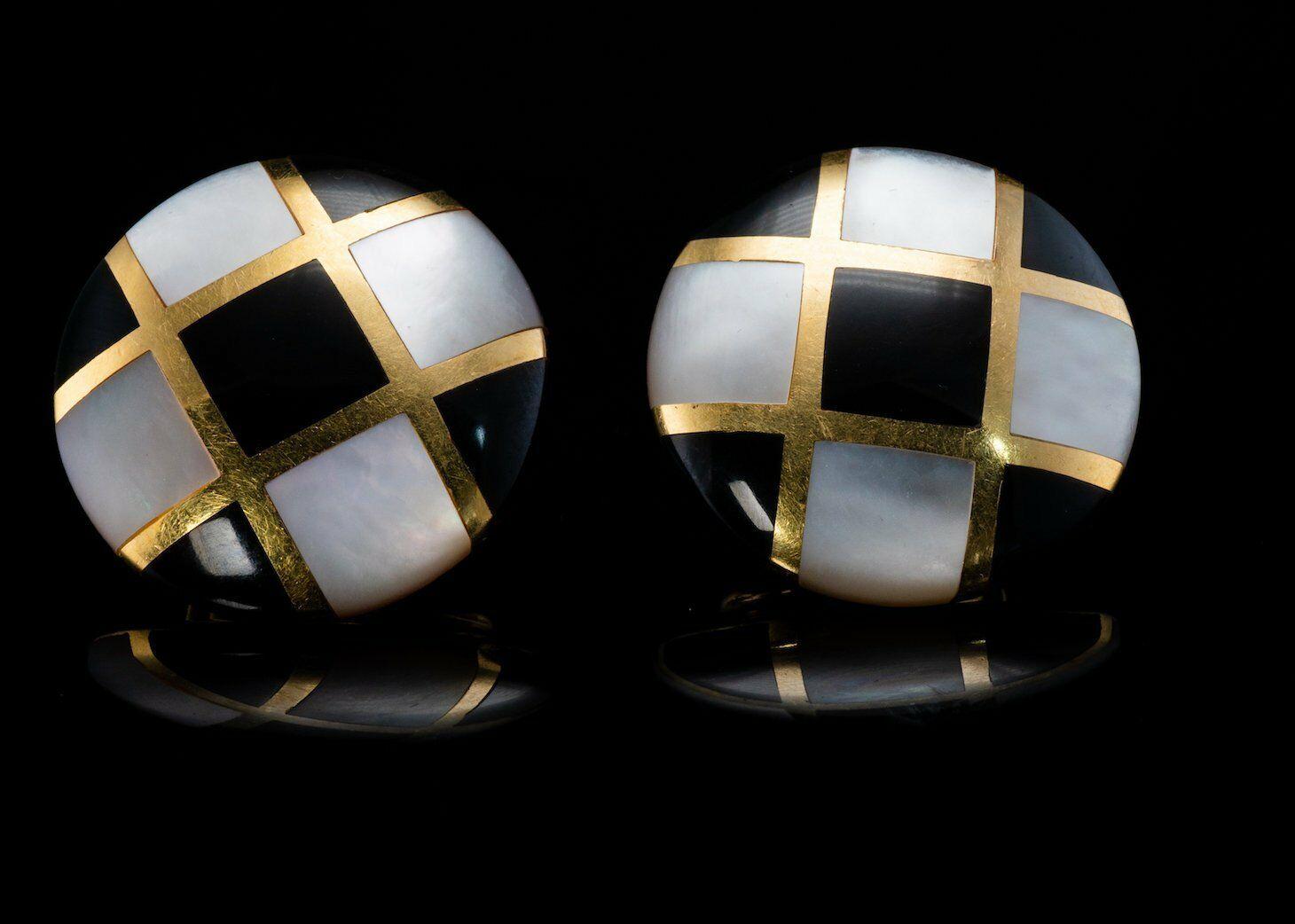 Tiffany and CO Onyx Mother of Pearl Earrings 18K Gold Angela Cummings For Sale 1