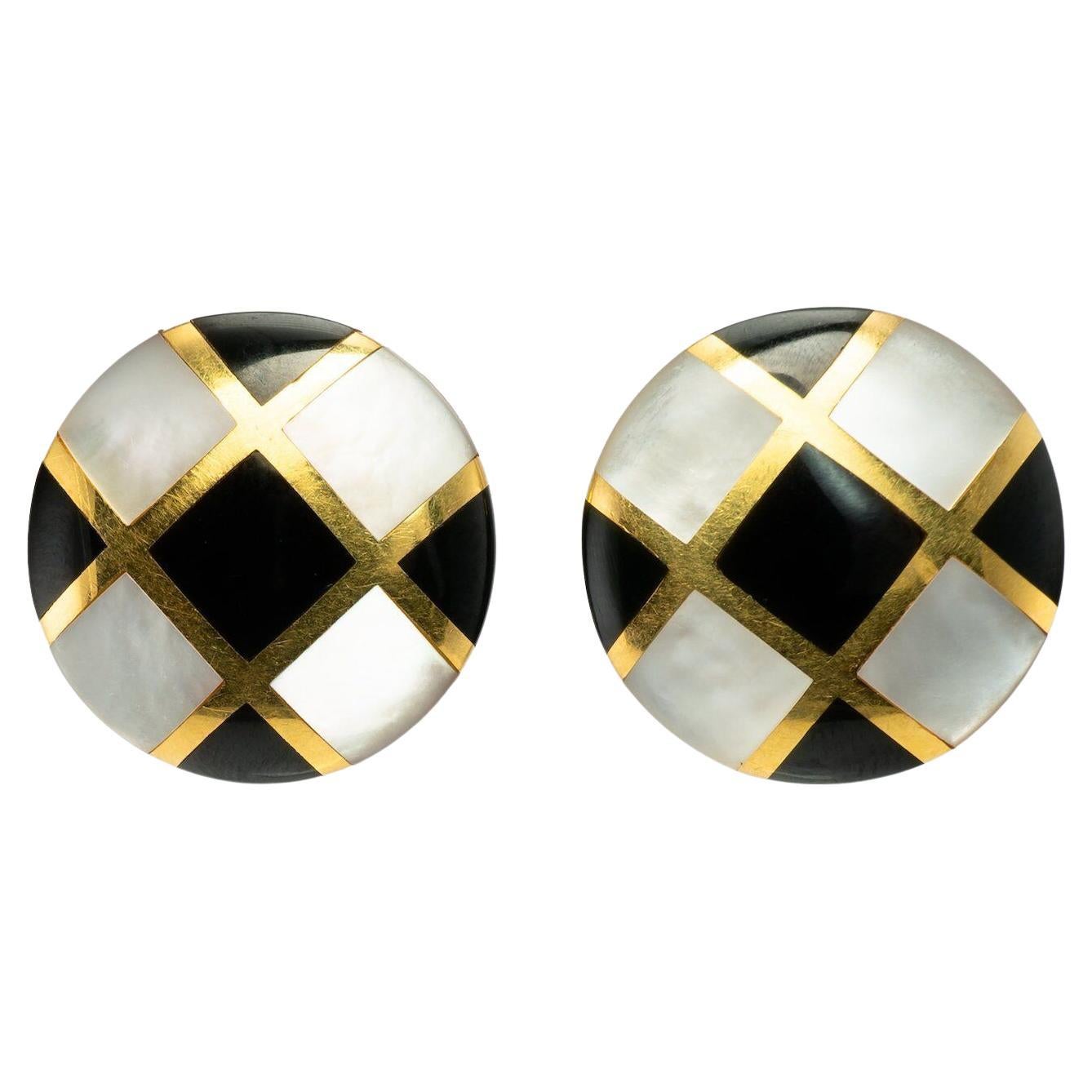 Tiffany and CO Onyx Mother of Pearl Earrings 18K Gold Angela Cummings For  Sale at 1stDibs