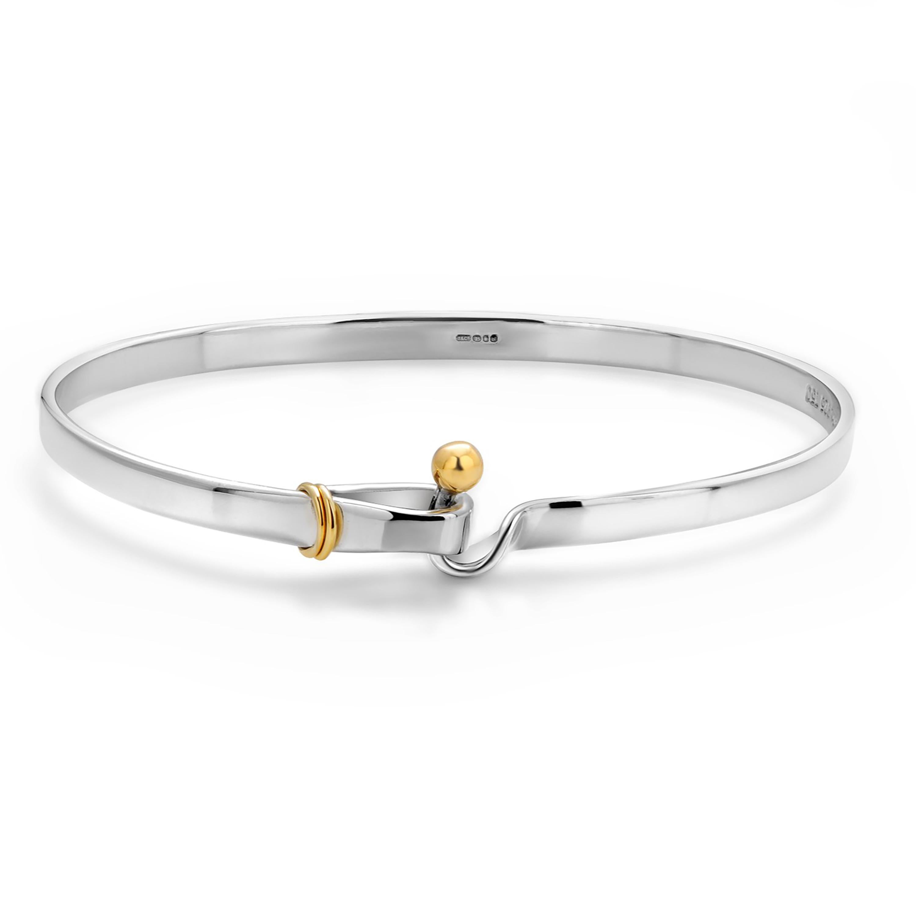 Contemporary Tiffany & Co Oval Flat Bracelet 18 Karat Yellow Gold Hook Eye Silver Bangle