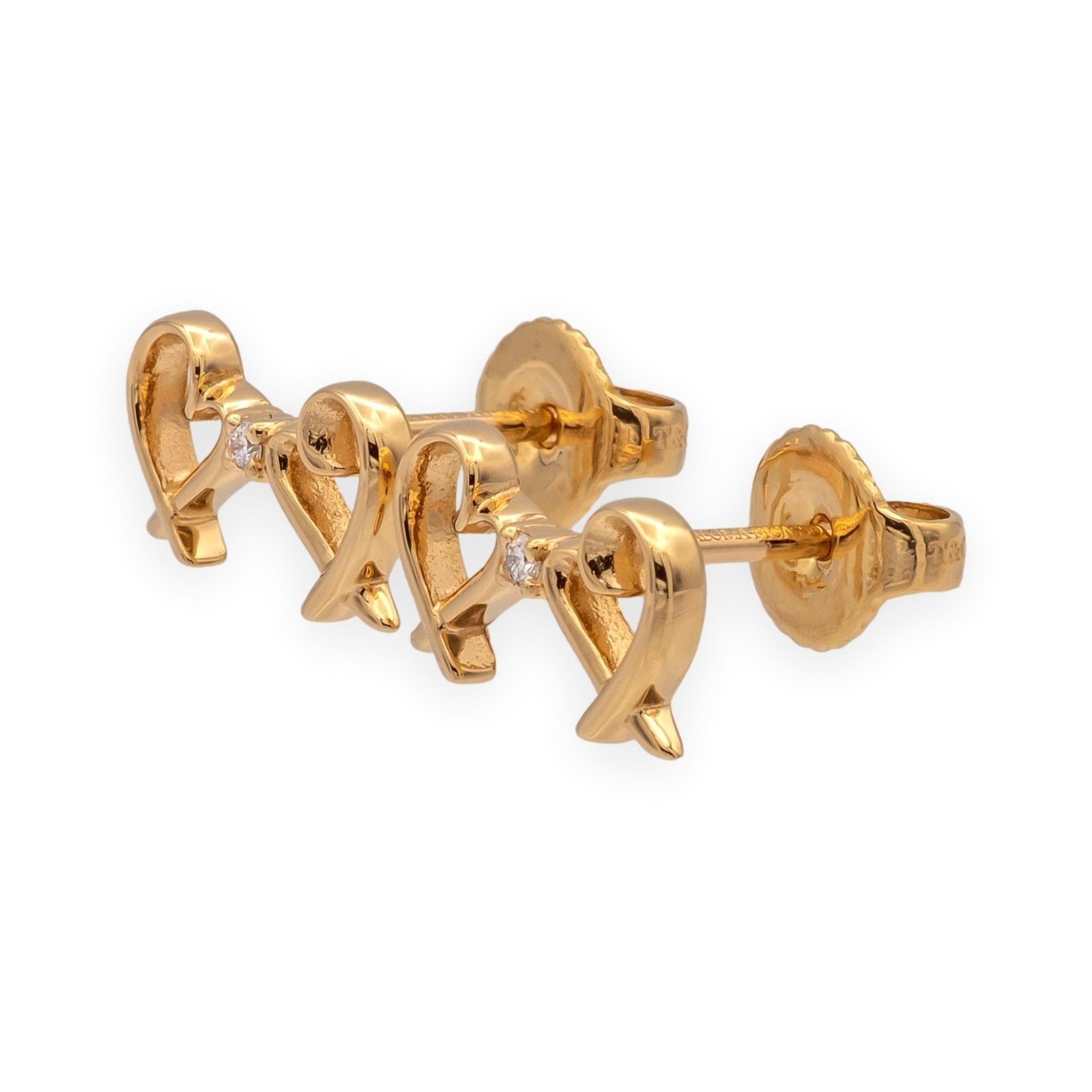 Taglio brillante Tiffany & Co. Paloma Picasso, orecchini a cuore con doppio amore e diamante in vendita