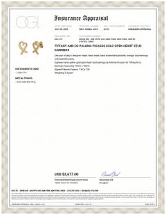 Pendientes de oro de 18 quilates Tiffany Co Paloma Picasso Corazón abierto de 0,55 pulgadas